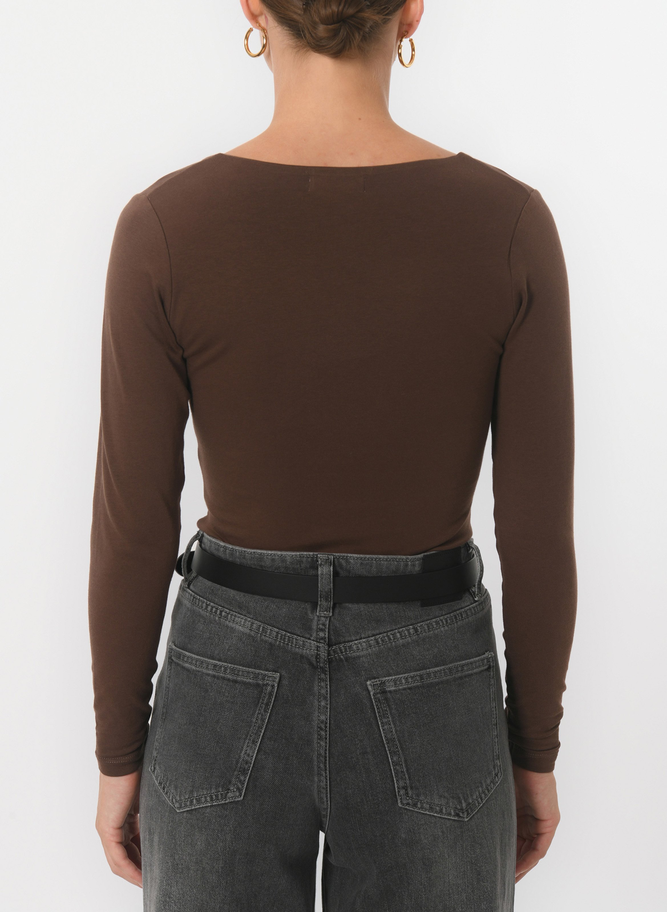 Tee-shirt moulant col V en coton mélangé KOOKAI Beige