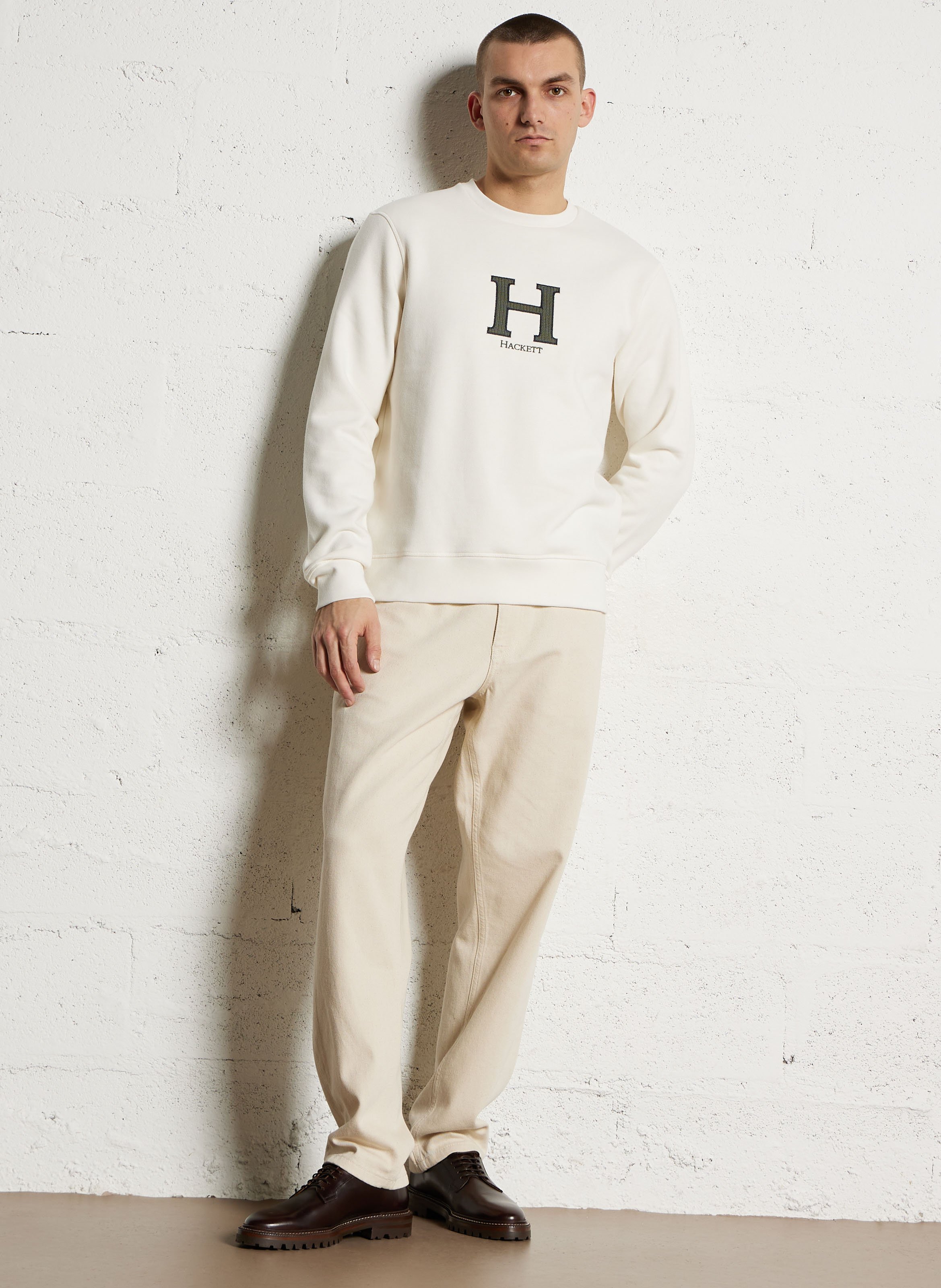 Sweat droit uni à broderie avant HACKETT Blanc