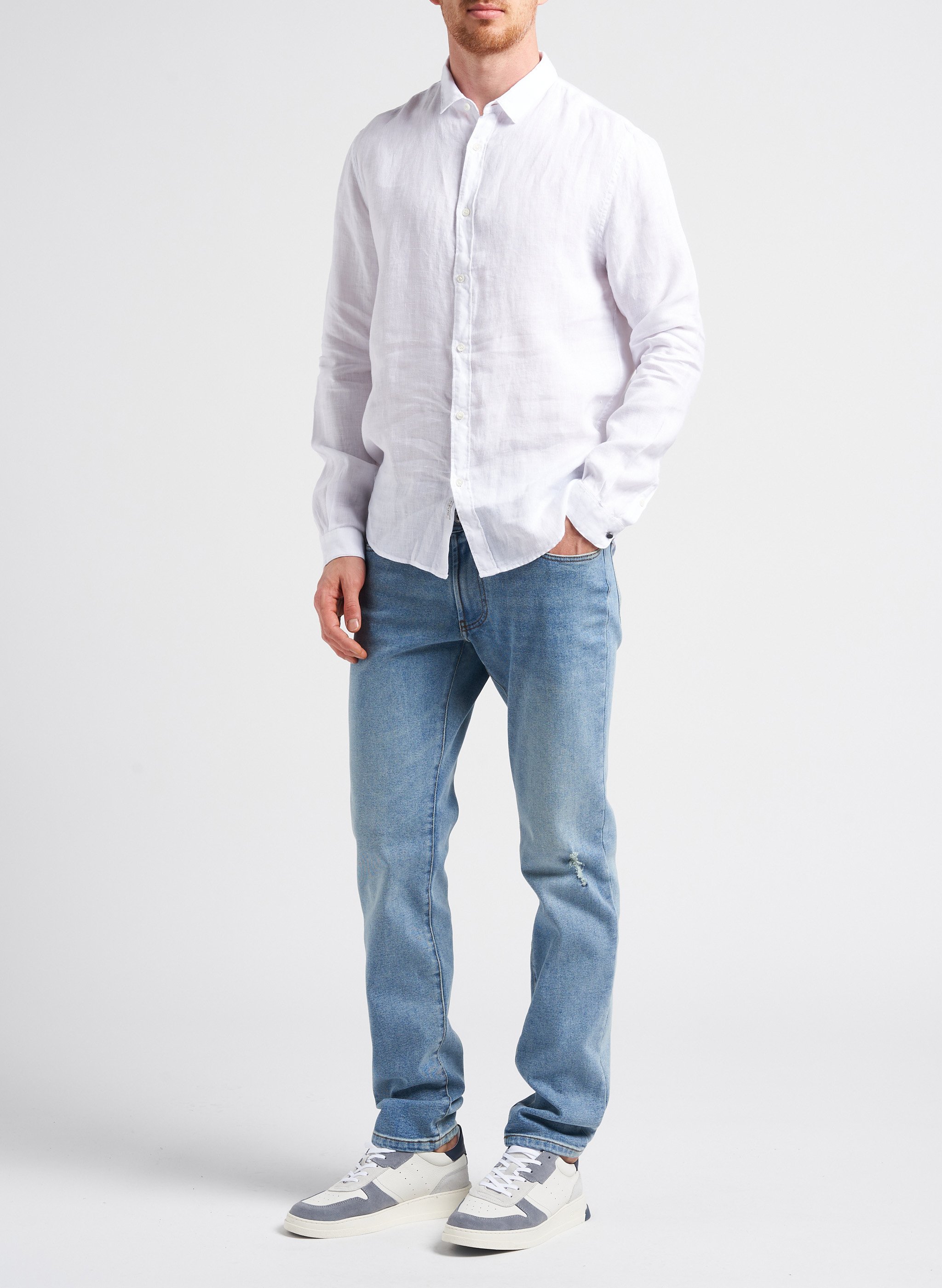 Slim-fit linen shirt with classic collar IKKS White