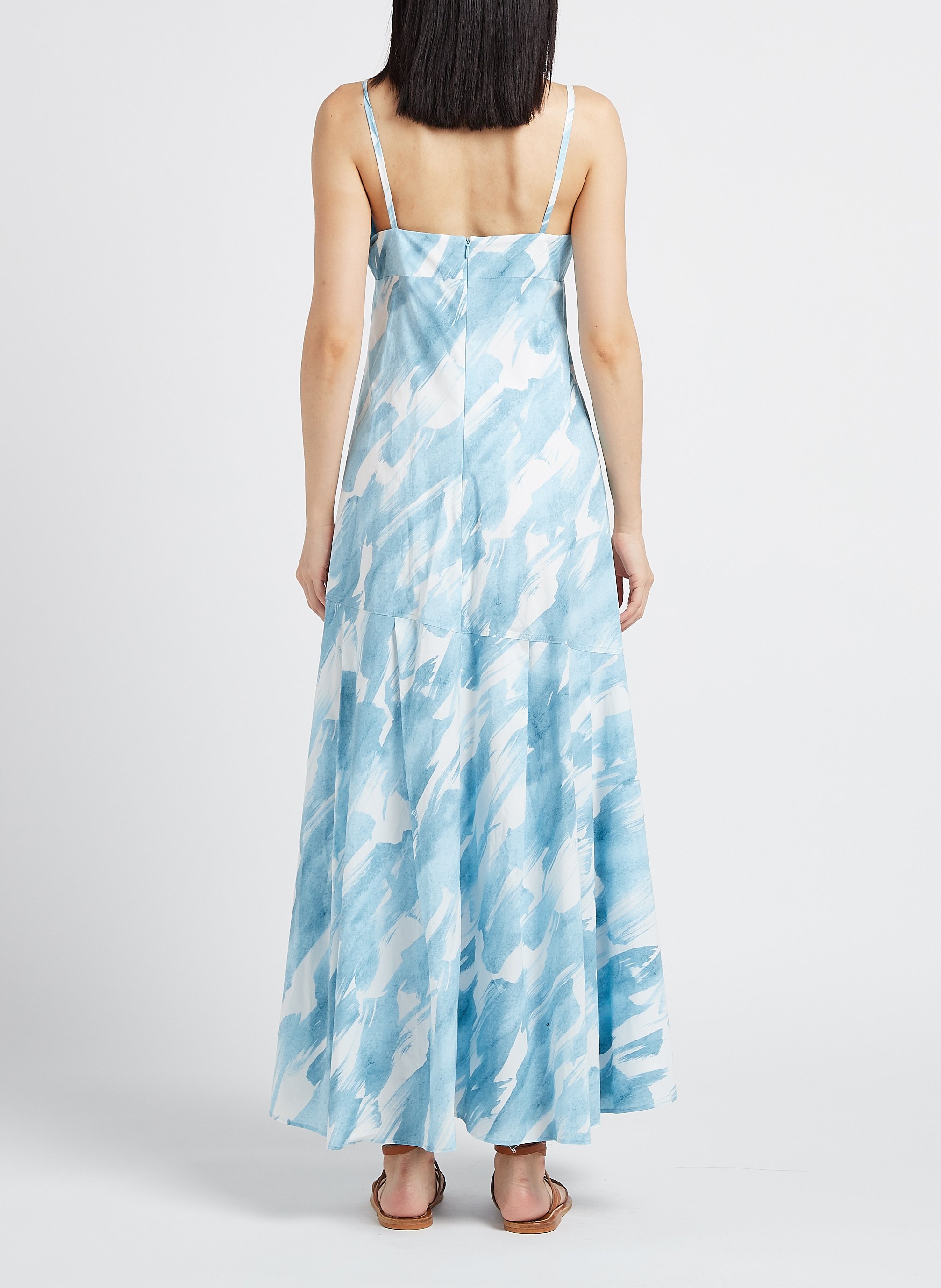 Robe longue col V imprimée en coton mélangé MARGAUX LONNBERG Bleu