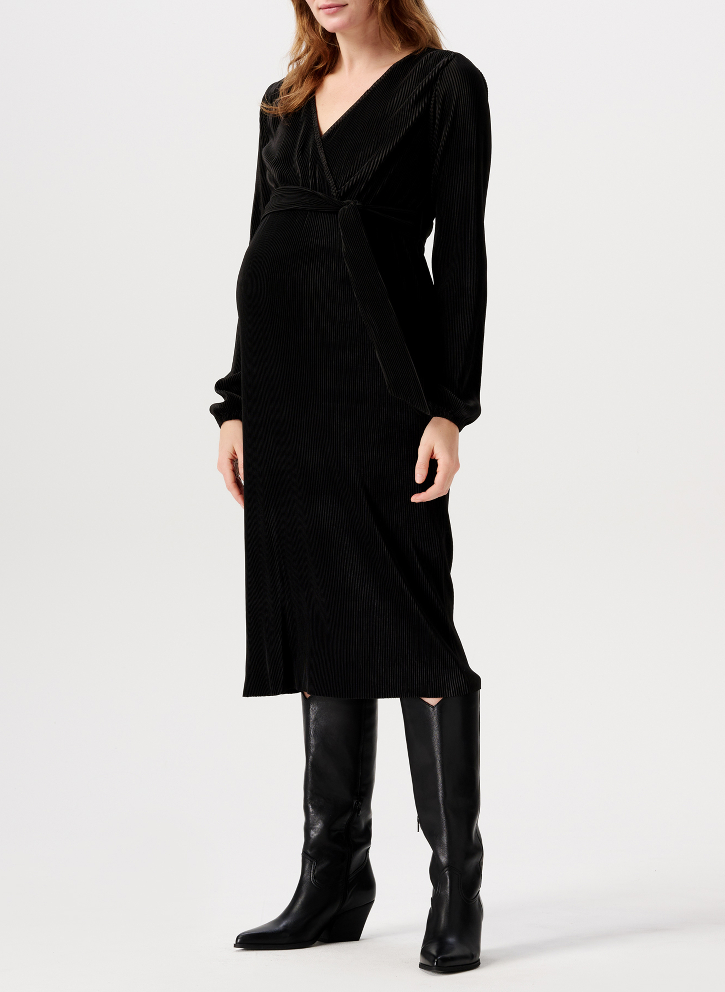 Robe midi de grossesse plissée  NOPPIES Noir