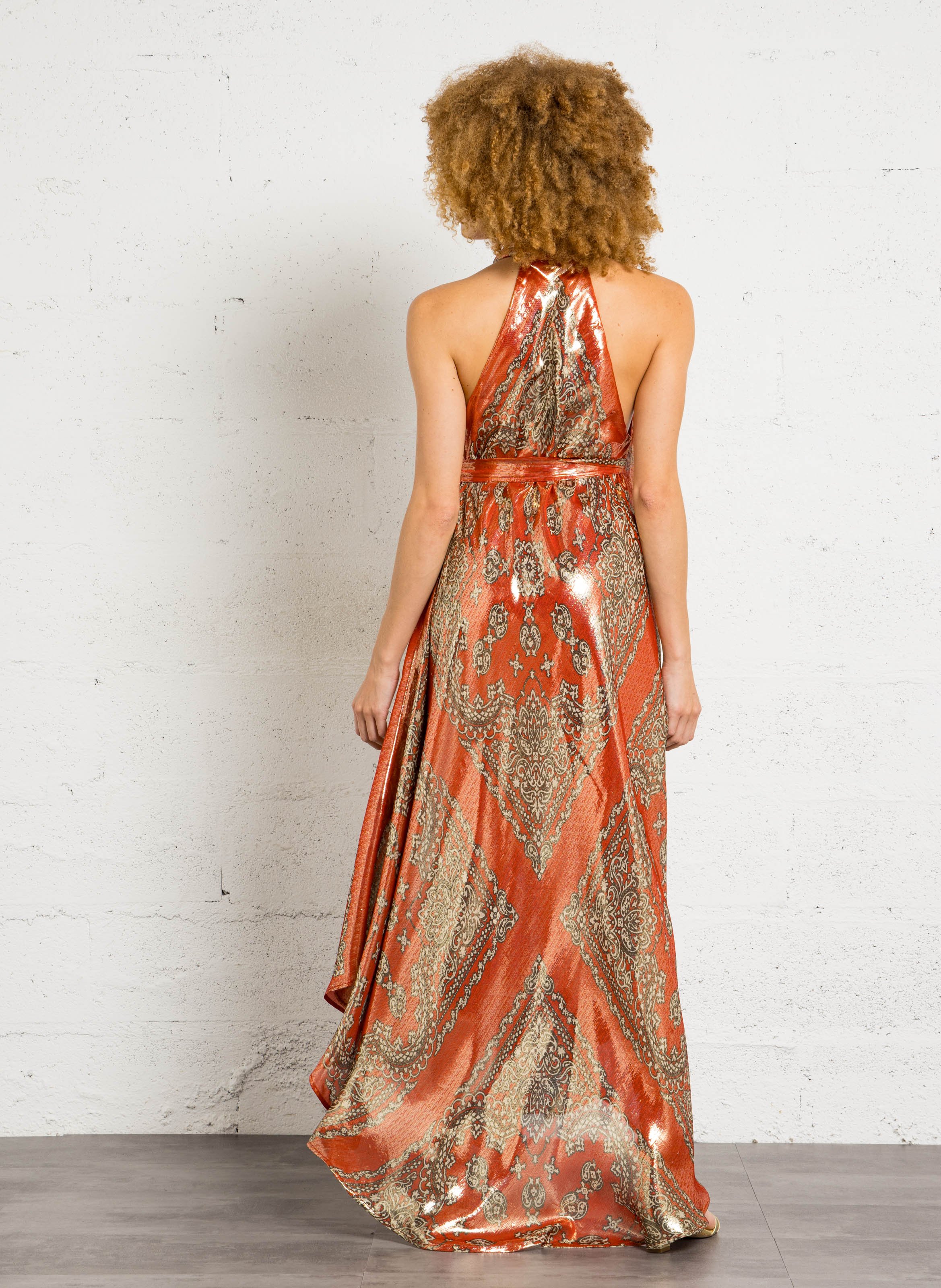 Bedrucktes V-Ausschnitt-Kleid mit Metallic-Details MES DEMOISELLES Rot