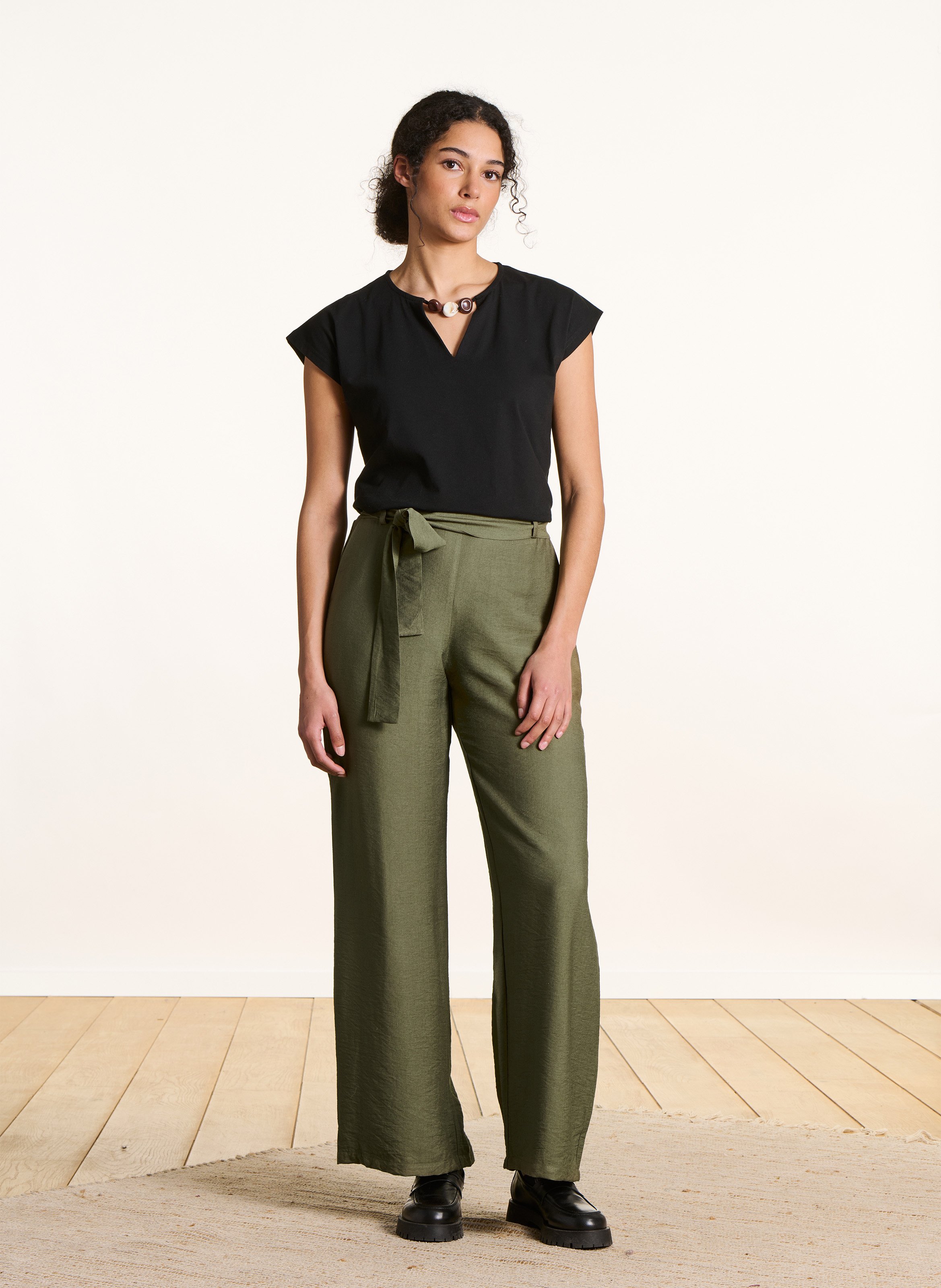 Pantalon large taille haute LA FEE MARABOUTEE Vert
