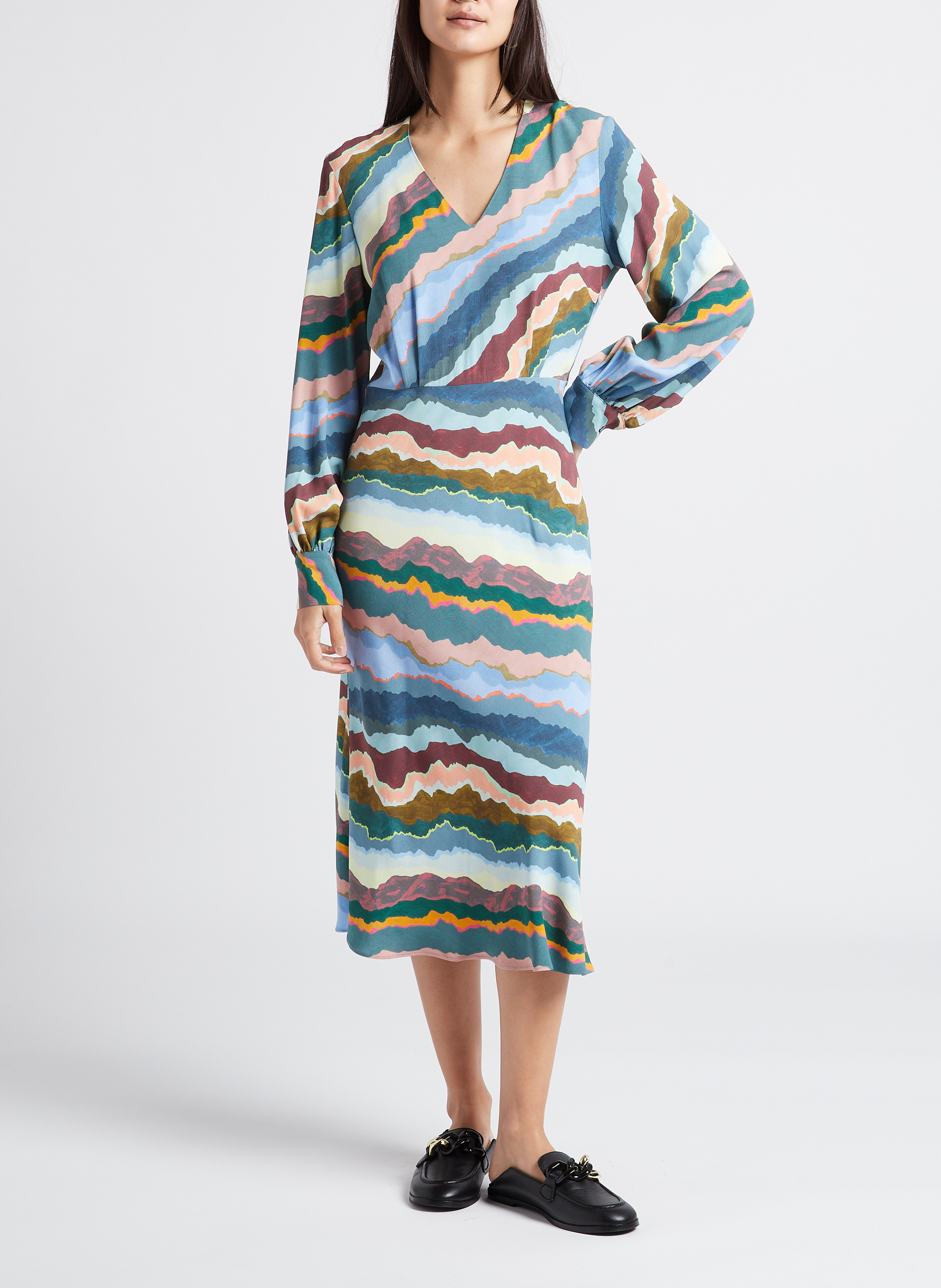 Robe midi droite col V imprimé PAUL SMITH Multicolore