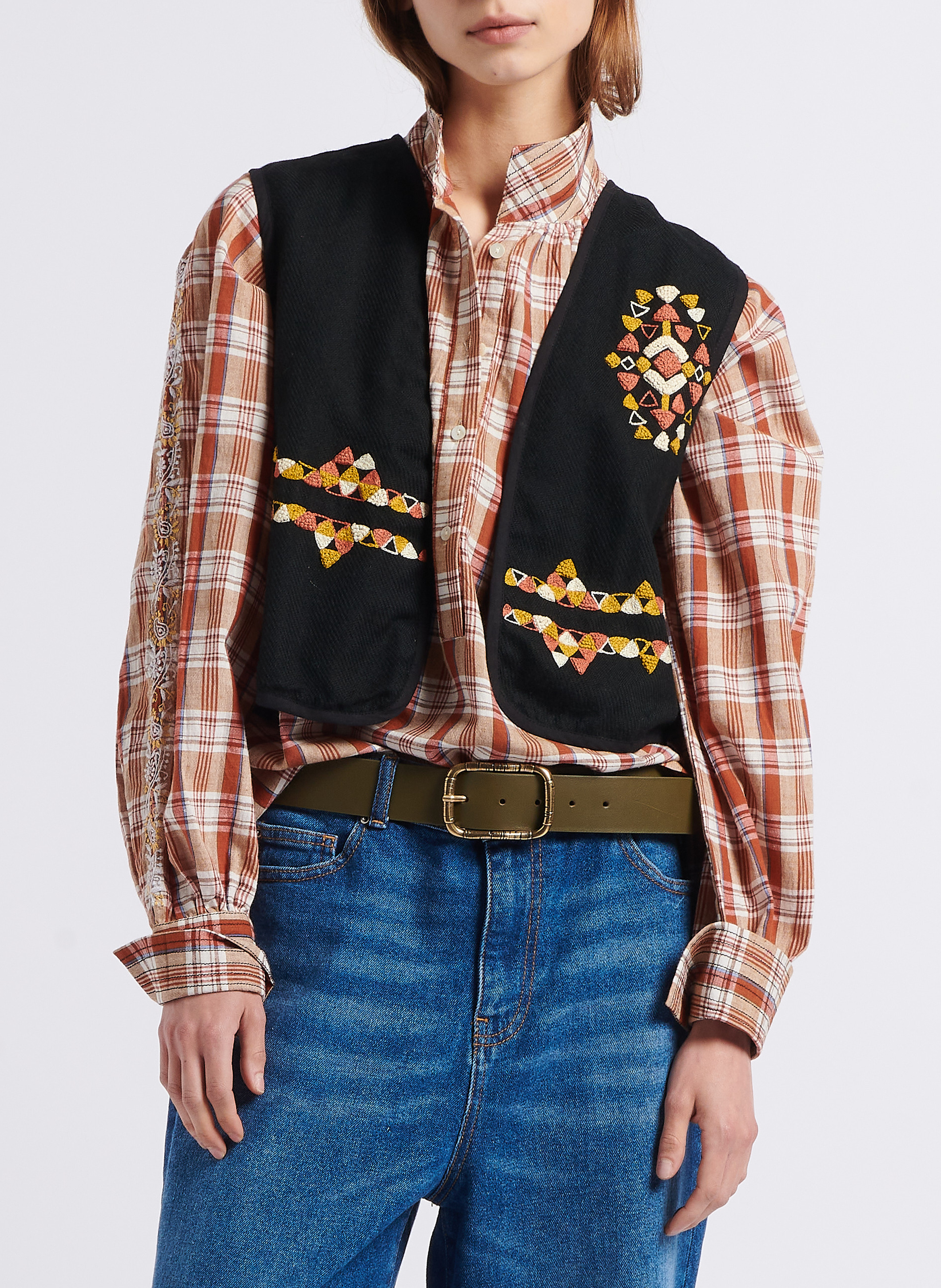 Kurzer Bolero aus bestickter Wolle V DE VINSTER Schwarz