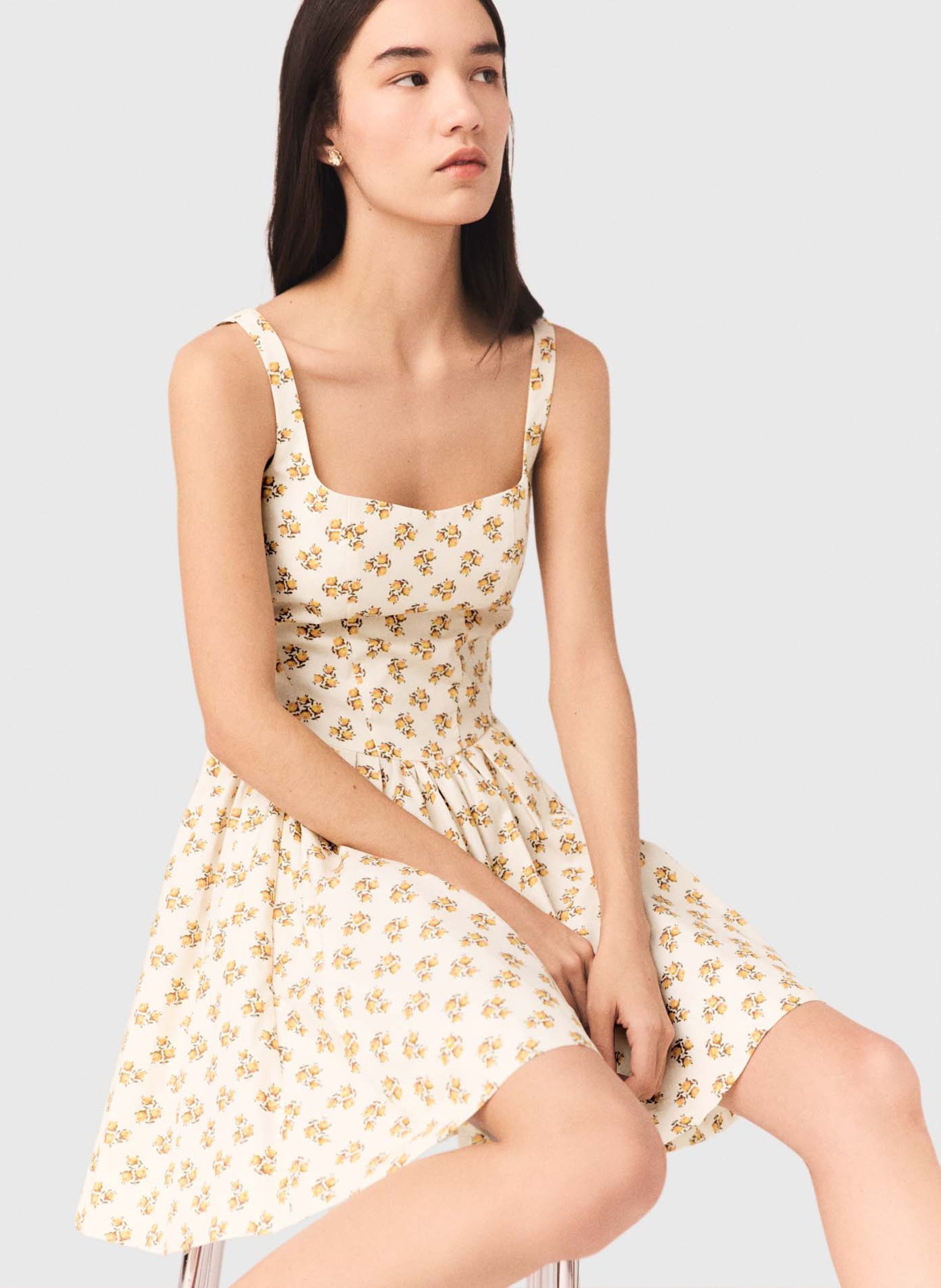 Short printed square-neck dress MAJE Yellow