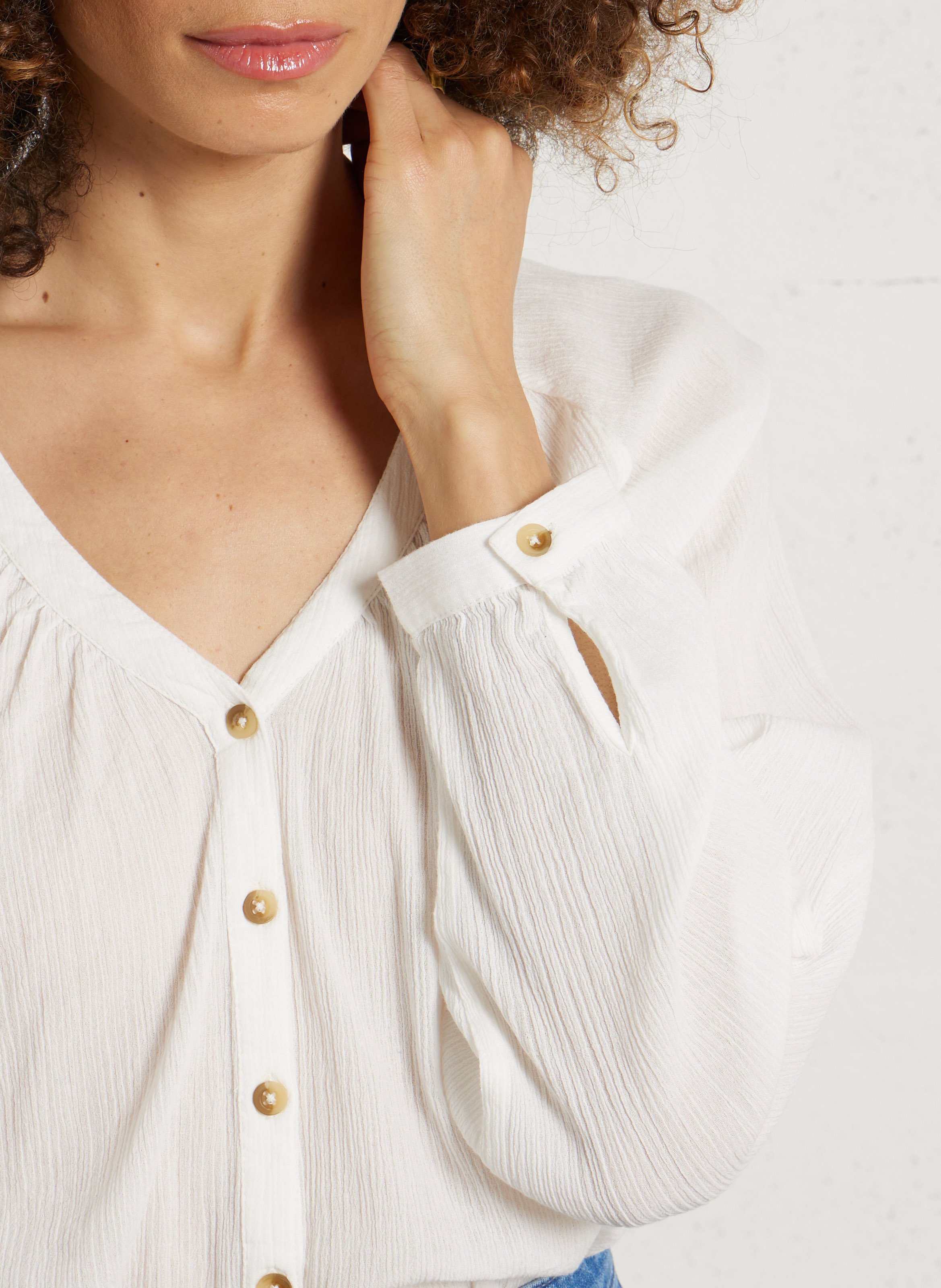 Blouse oversize col V en coton LA PETITE ETOILE Beige