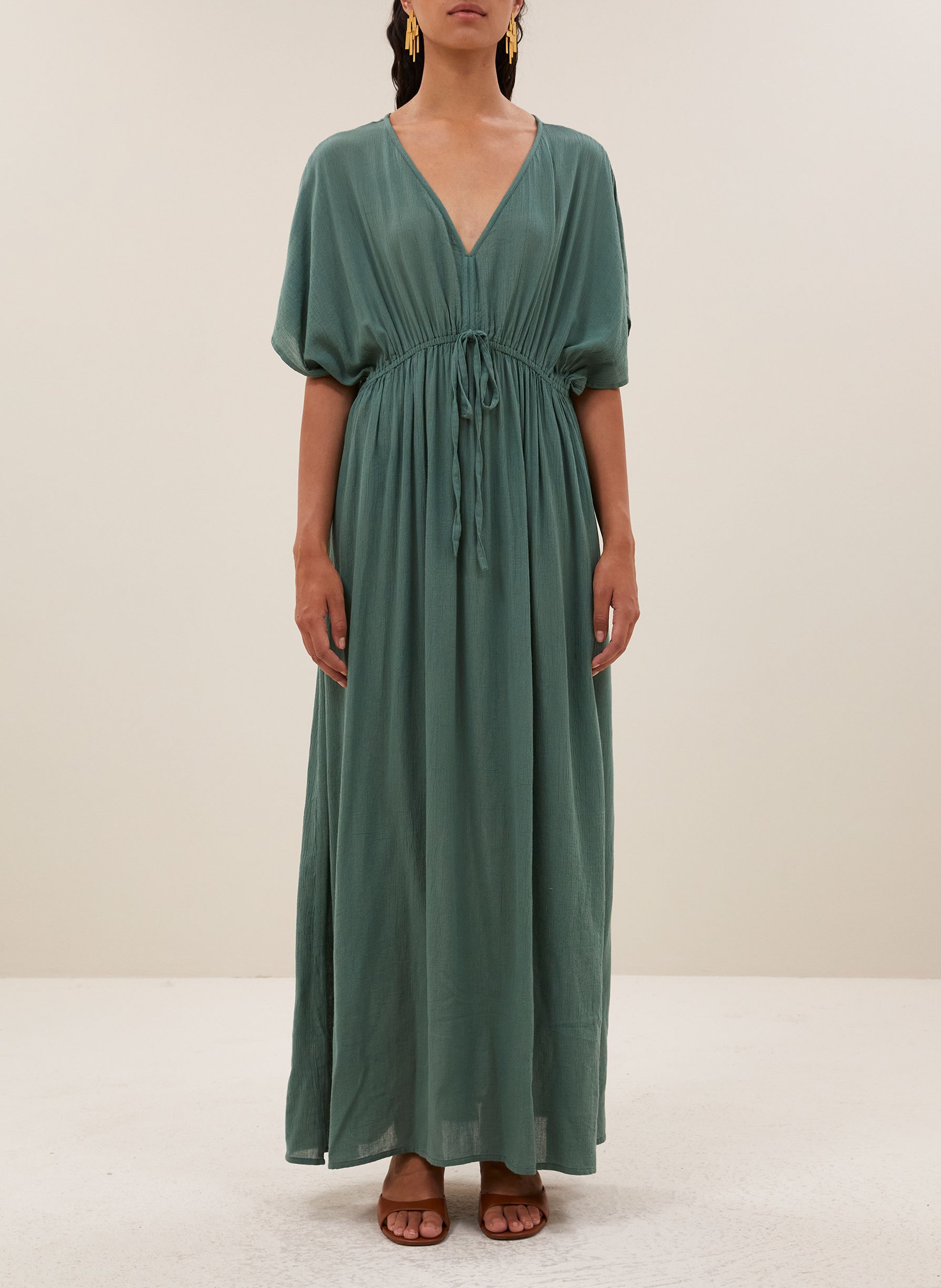 Robe longue ample en coton mélangé BY BAR Vert