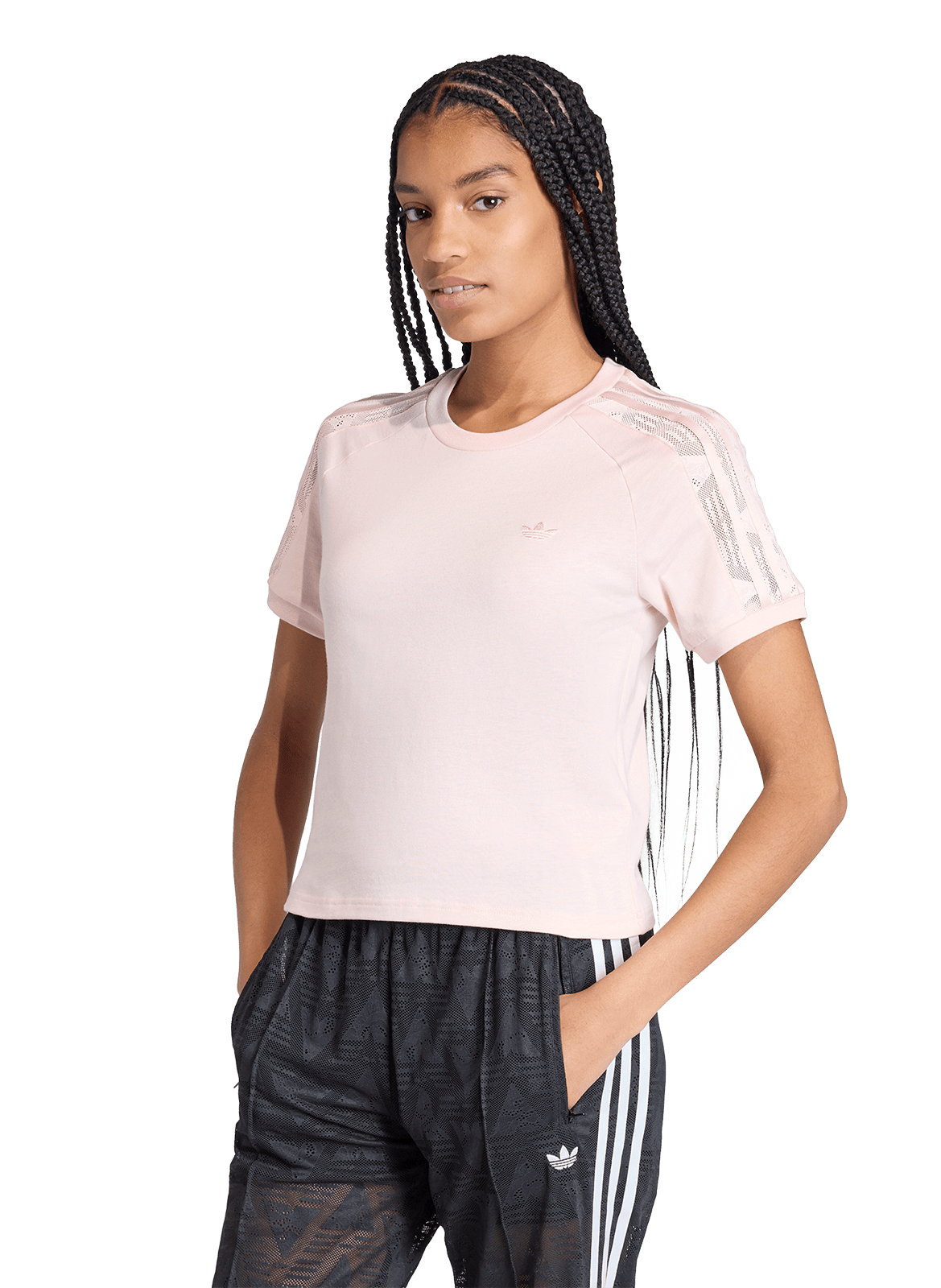 Tee-shirt ajusté col rond en coton ADIDAS Rosa