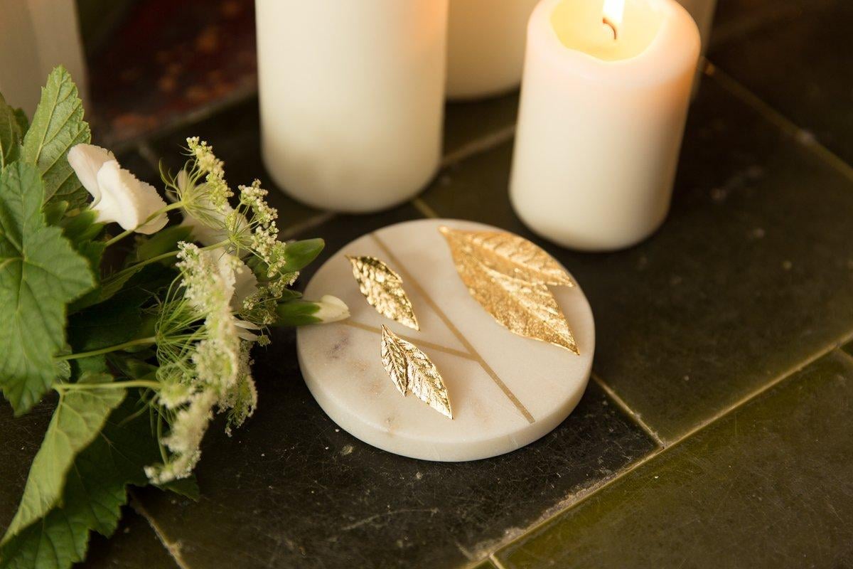 Maxi gold-plated leaf stud earrings MONSIEUR SIMONE Golden