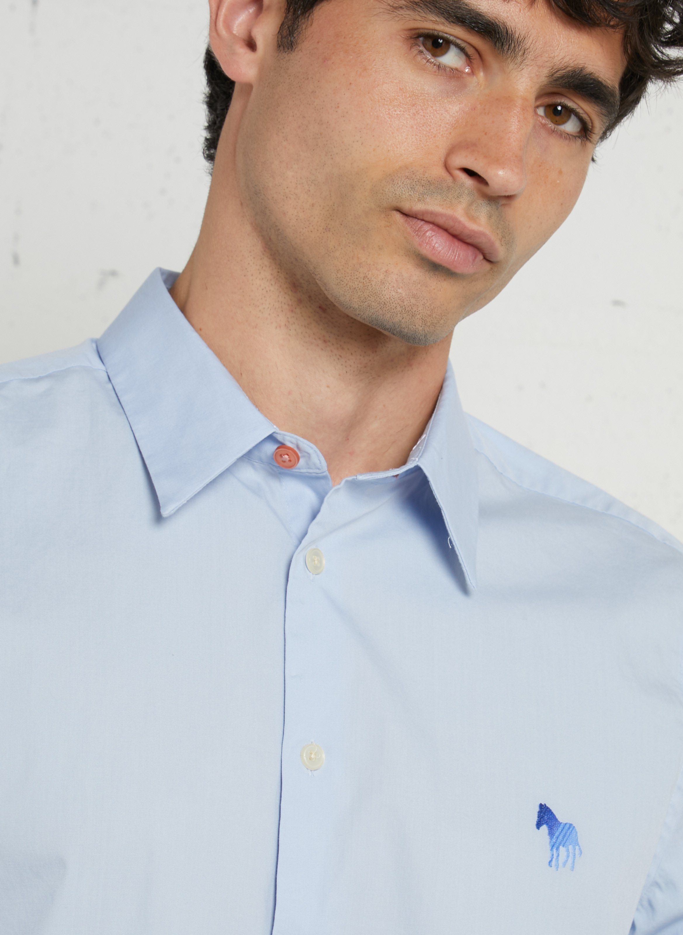 Camisa recta de mezcla de algodón orgánico con cuello clásico PAUL SMITH Azul