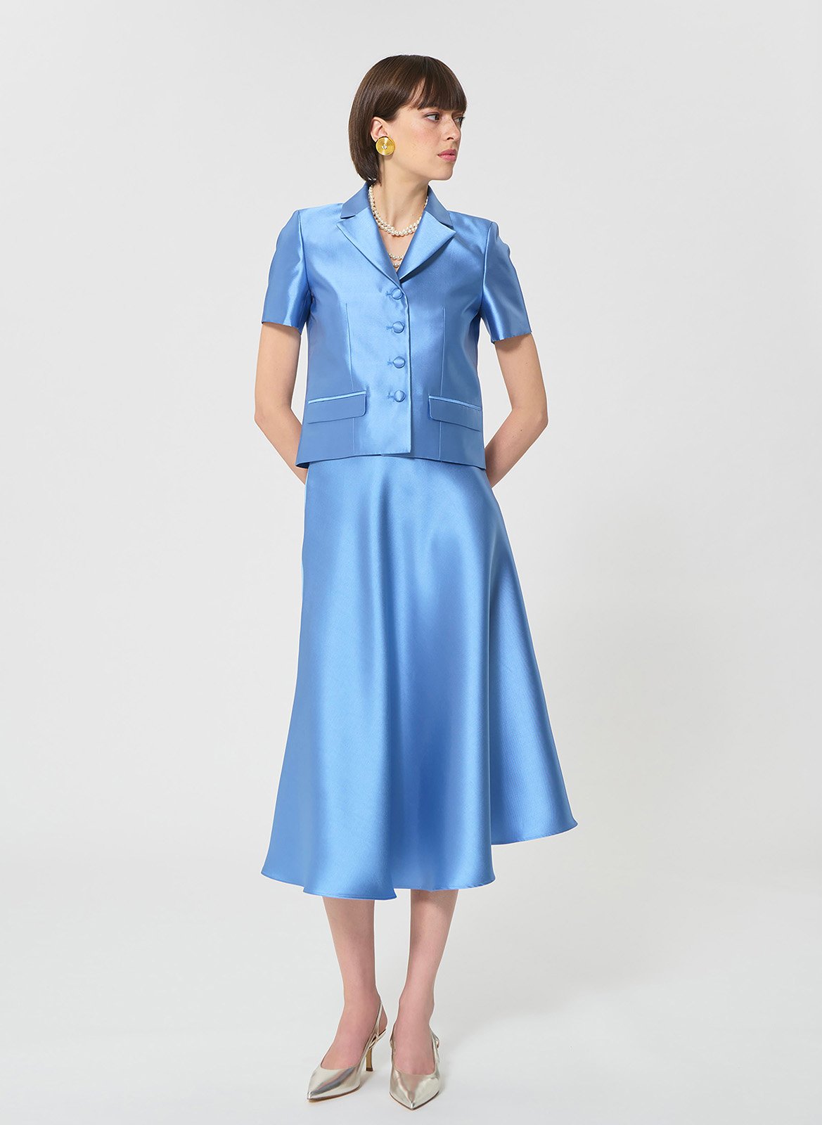 Cotton-blend cardigan with tailored collar TARA JARMON Blue