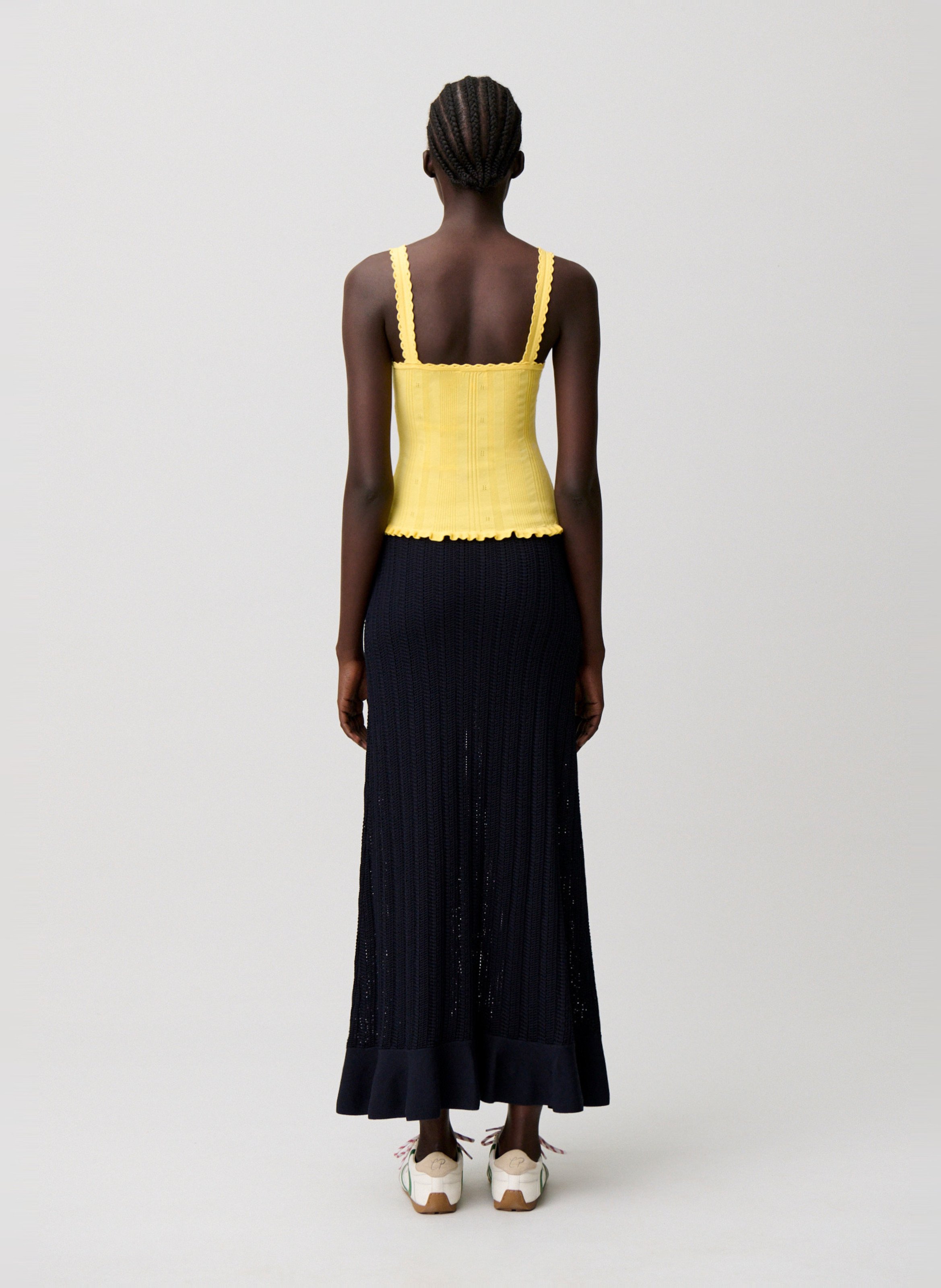 Top col V en maille pointelle CLAUDIE PIERLOT Jaune