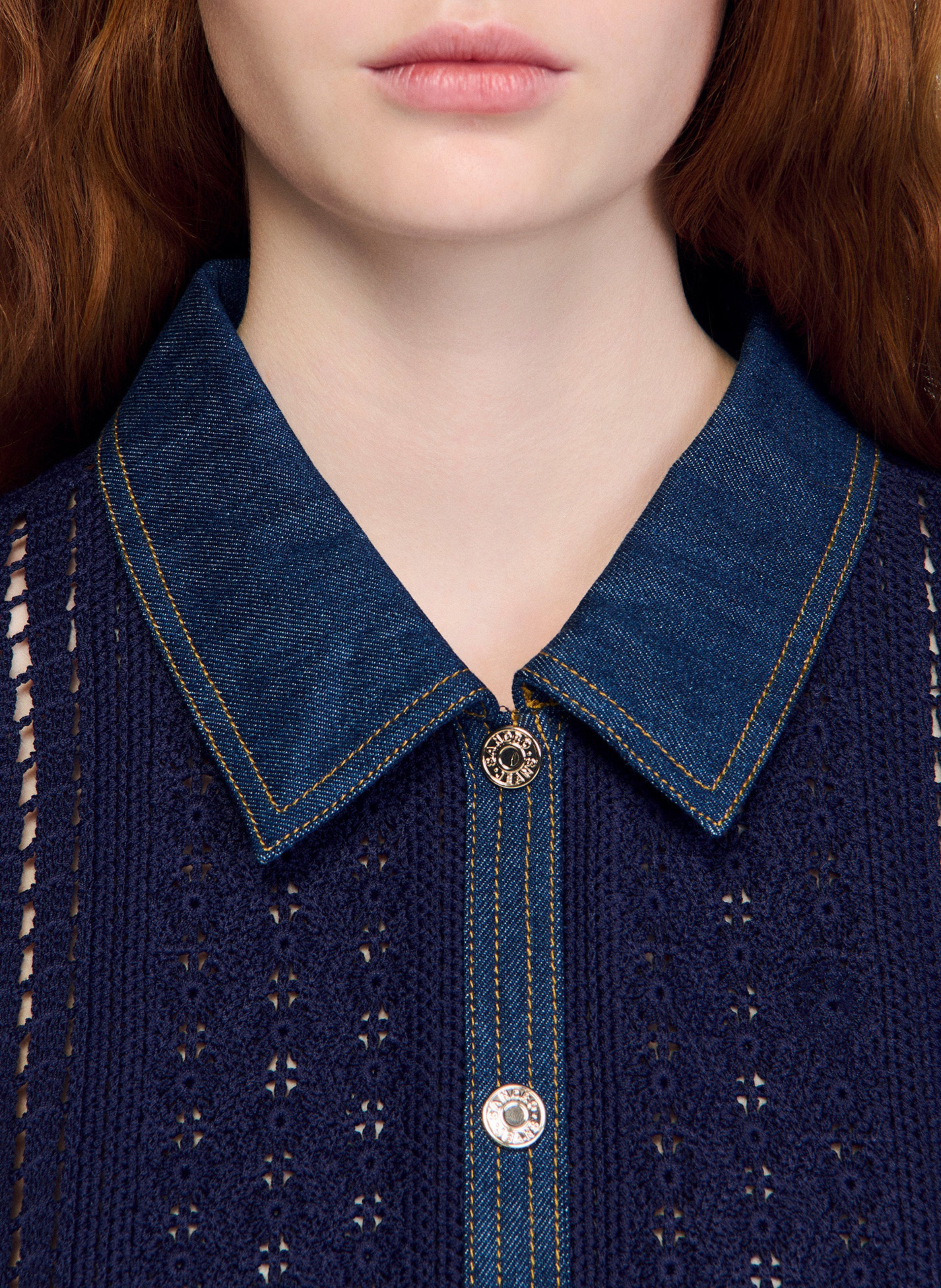 Rechte cardigan in ajourbreisel SANDRO Blauw