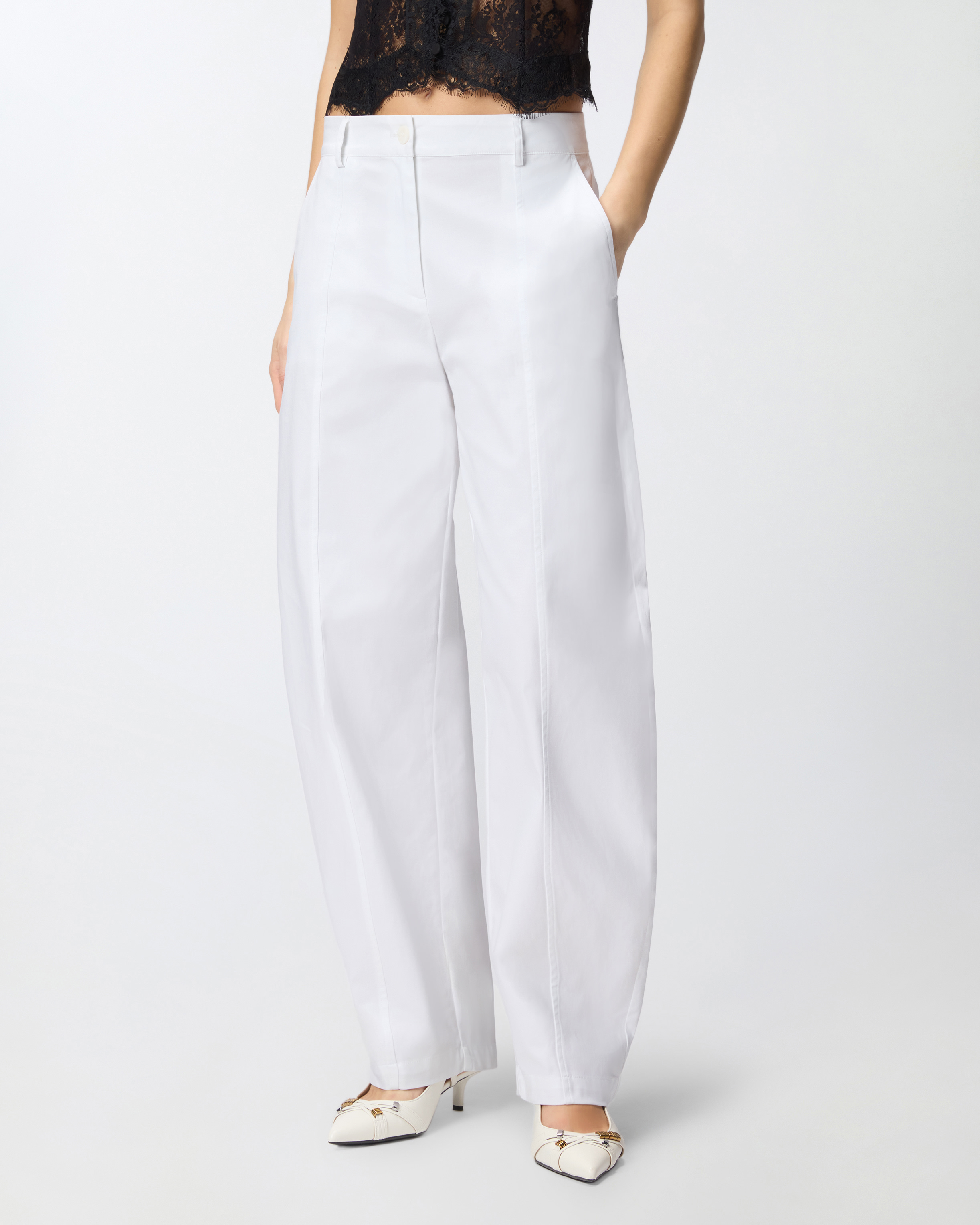 Pantalon barrel en coton stretch PINKO Blanc