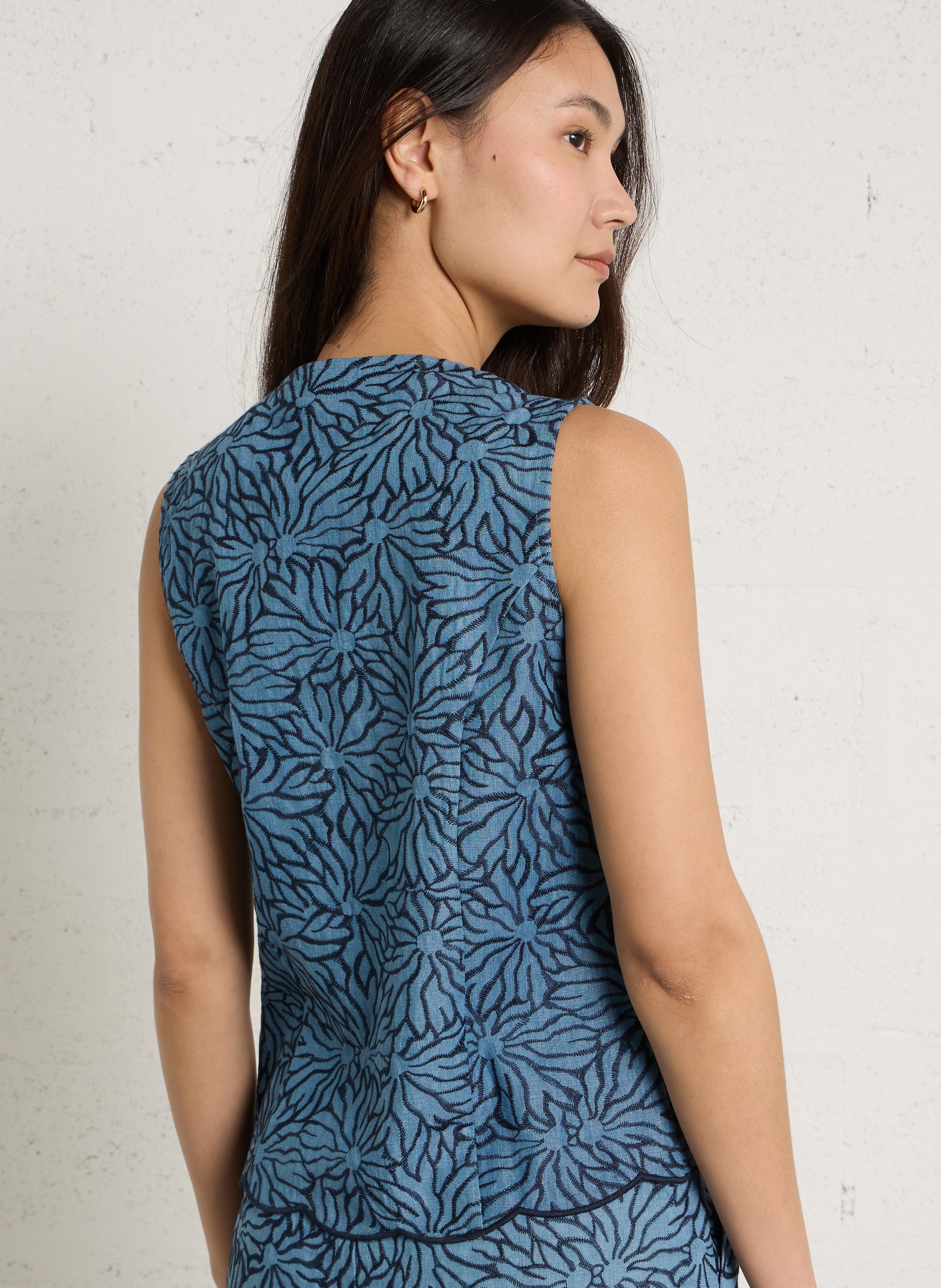 Gilet droit col rond imprimé LA PETITE ETOILE Bleu