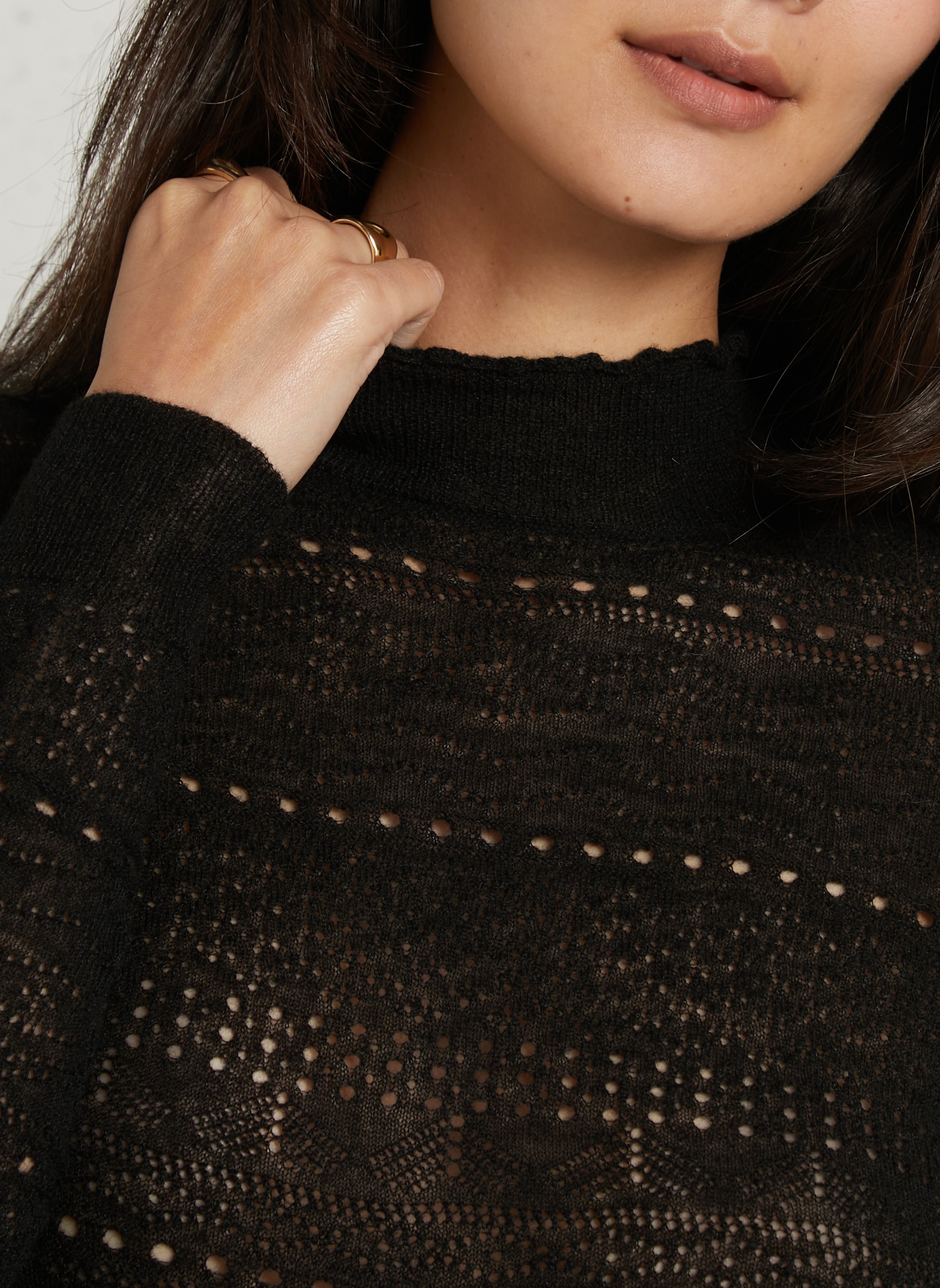 Gerade geschnittener Ajour-Strickpullover LOUISE MISHA Schwarz