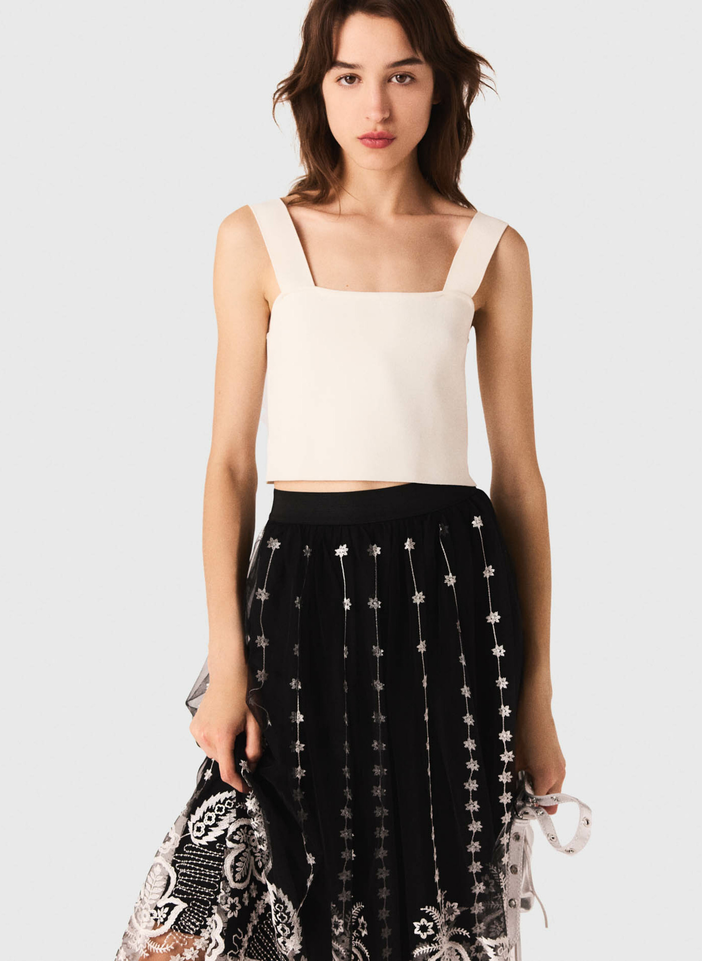 Korte top met vierkante hals MAJE Beige