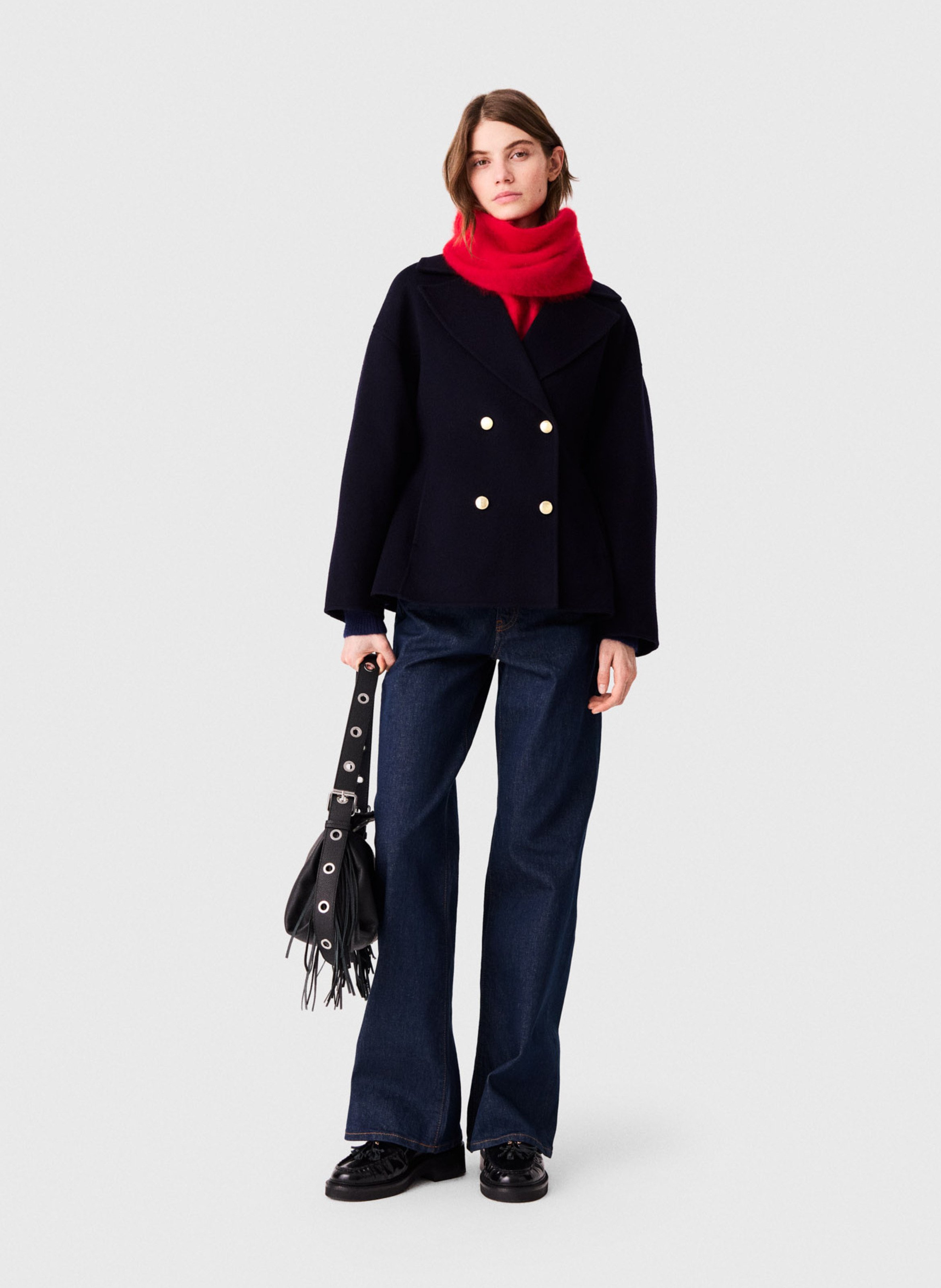 Gilet droit en laine MAJE Bleu