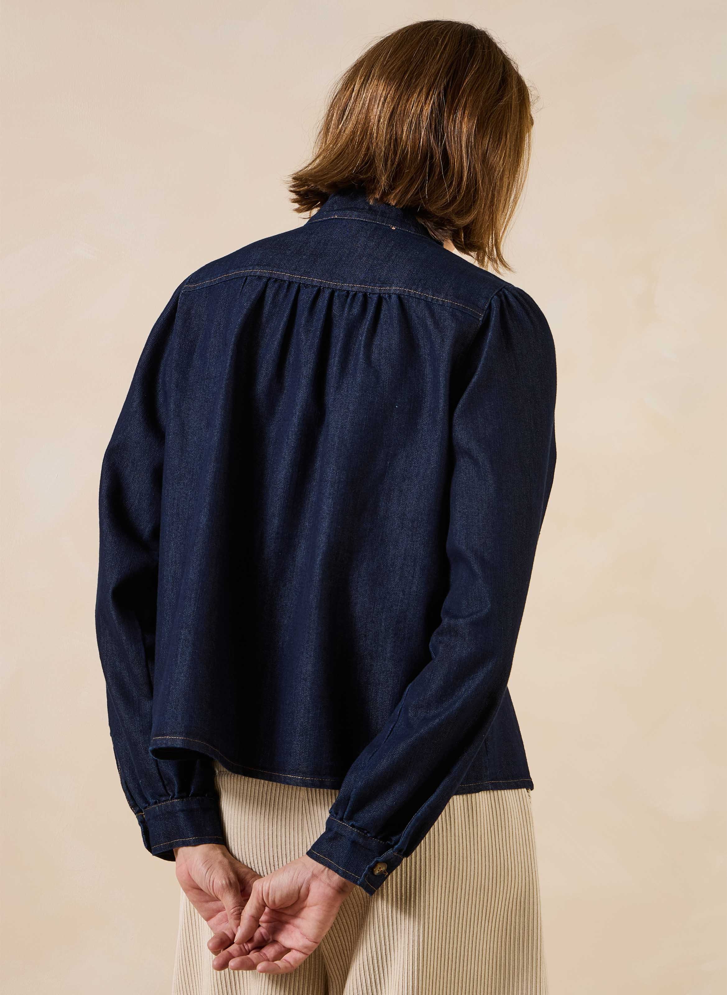 Rechte blouse met opstaande kraag van gemengd katoen LA FEE MARABOUTEE Blauw