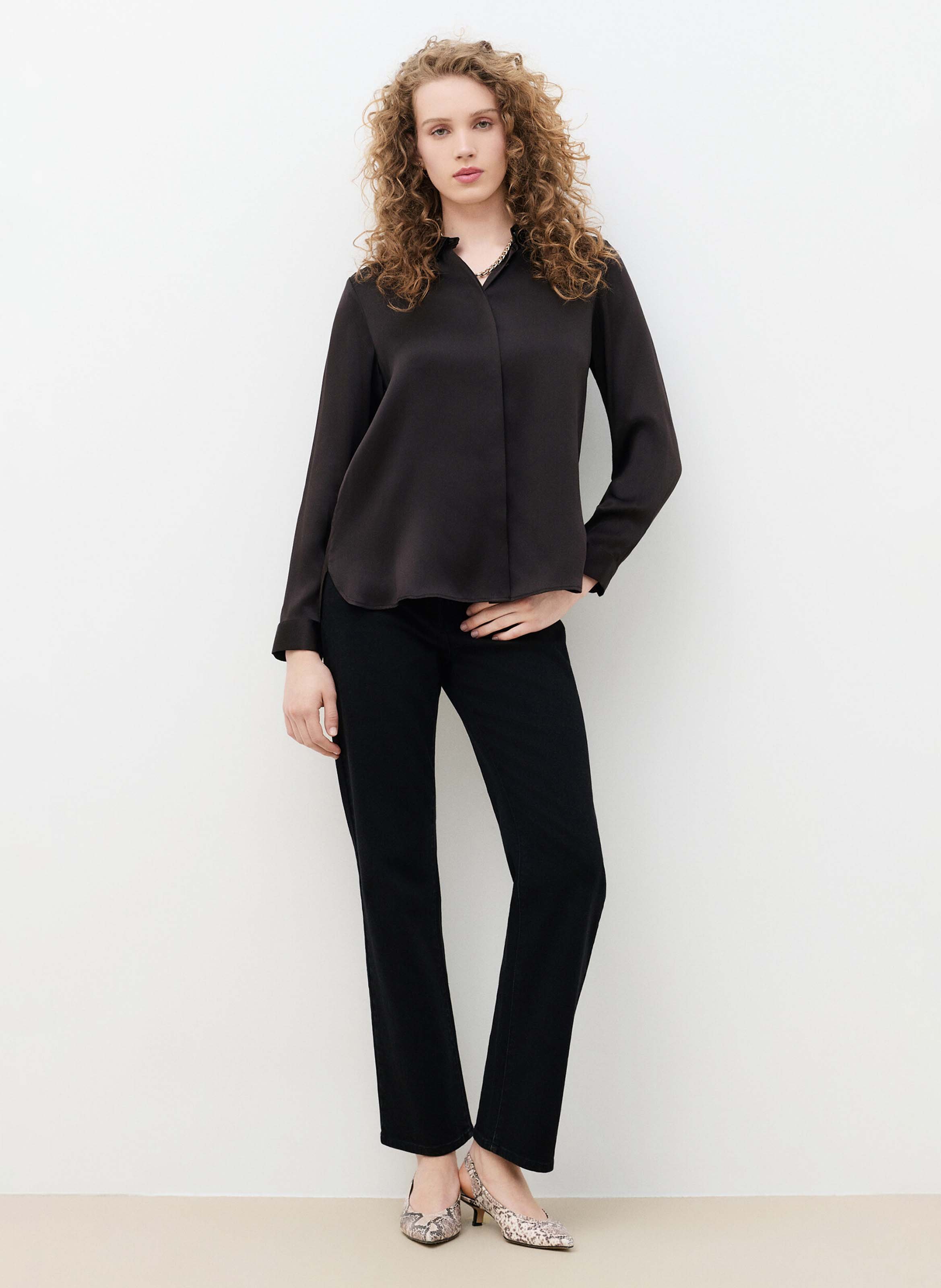 Seidenbluse mit klassischem Kragen CAROLL Braun