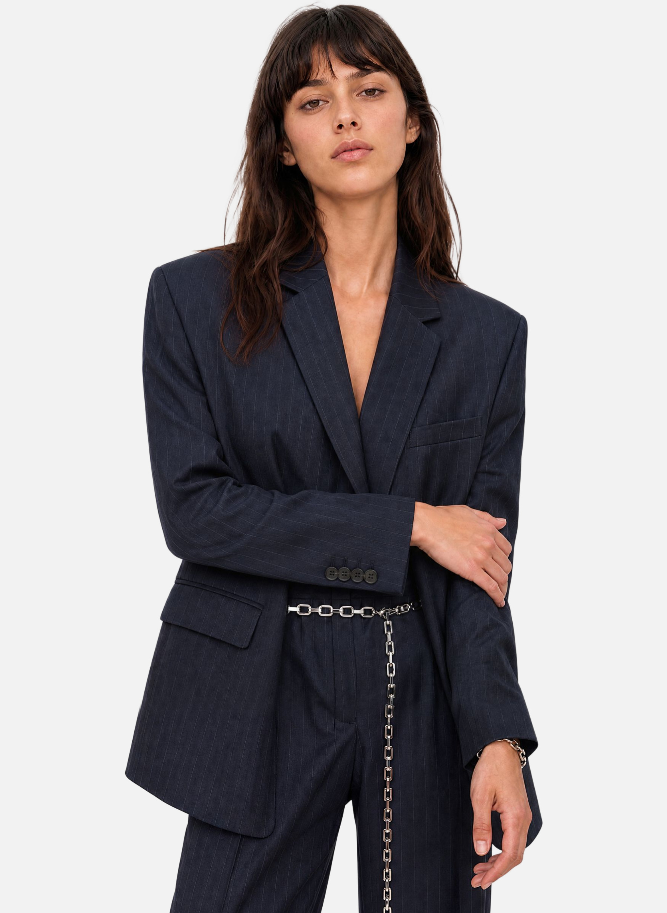Oversized wool blazer with fine pinstripe pattern THE KOOPLES Blue