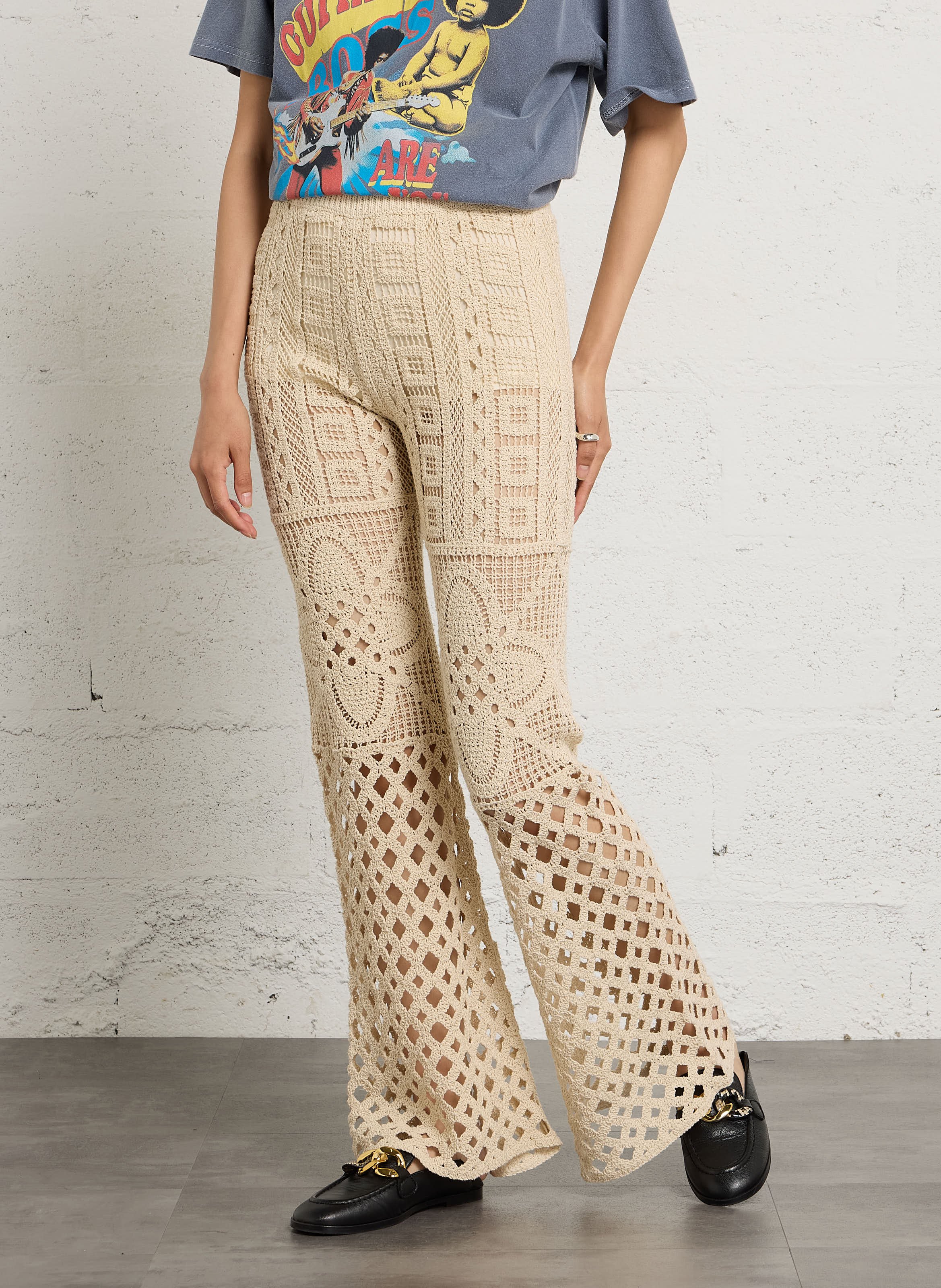 Gehaakte broek van gemengd katoen DESIGUAL Wit