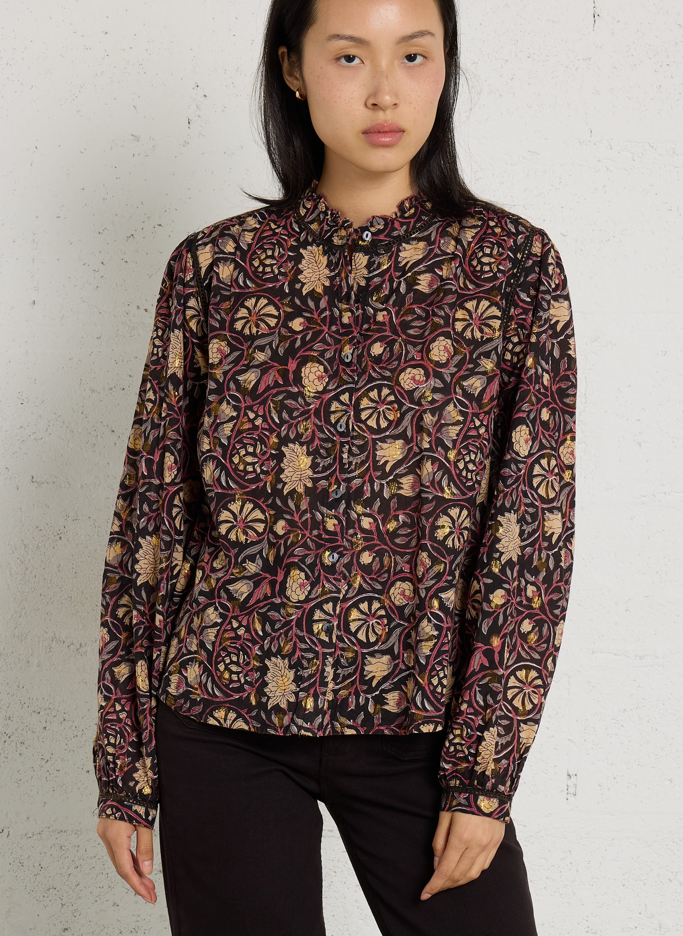 Wijdvallende blouse met print in gemengd katoen MAISON HOTEL Zwart