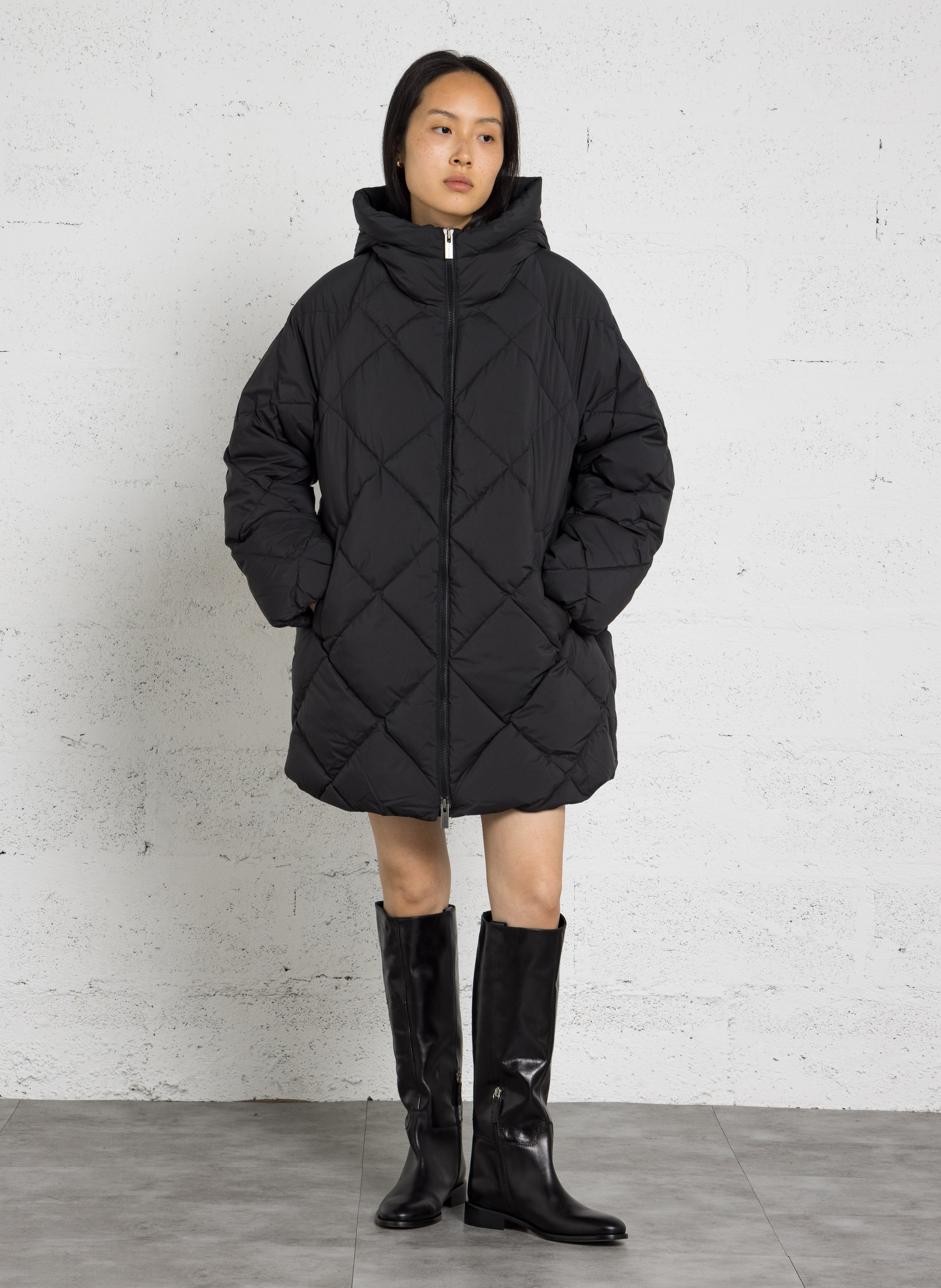 Long-sleeved quilted padded midi jacket PYRENEX Black