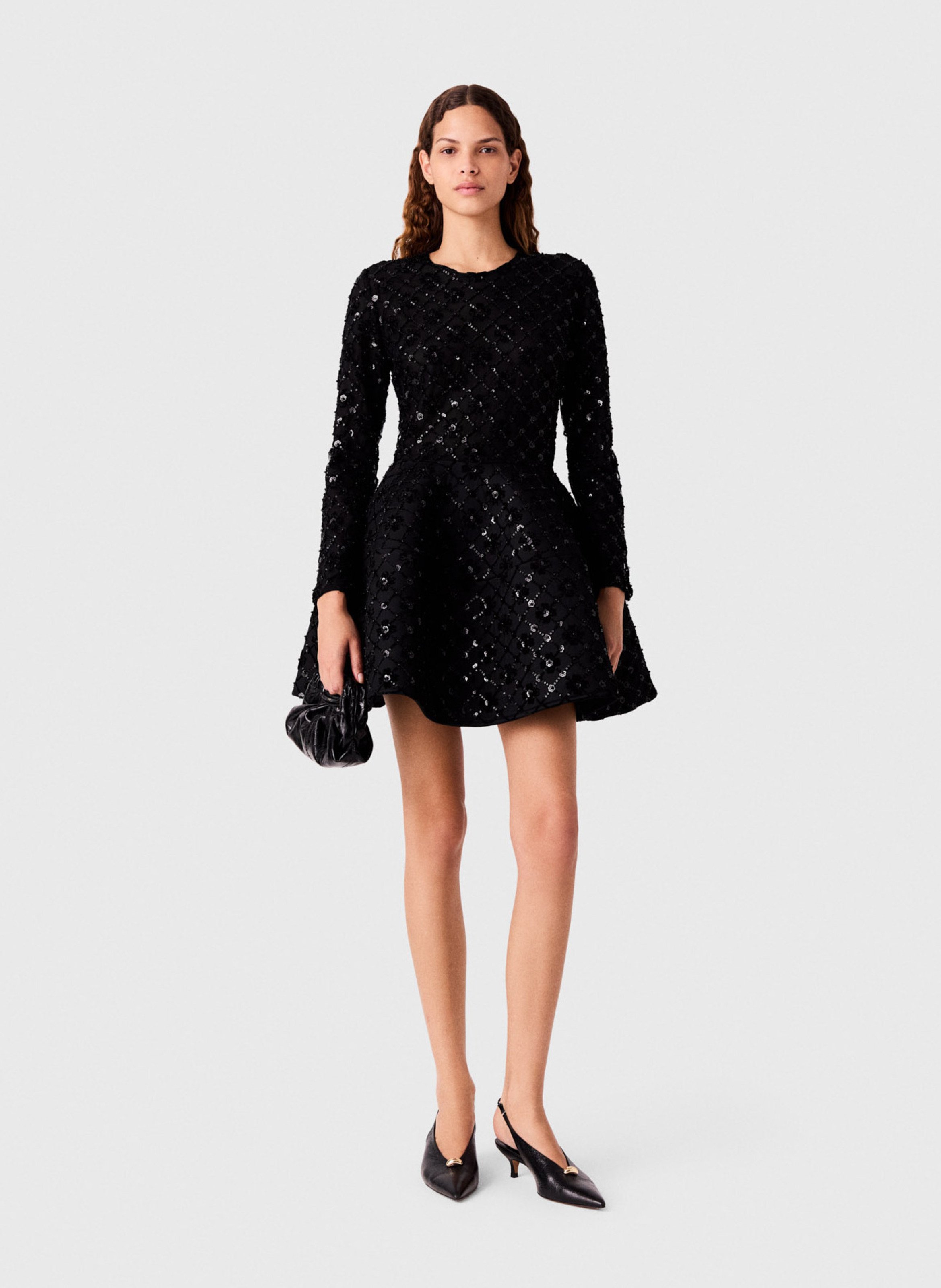 Jupe courte évasée à sequins MAJE Noir