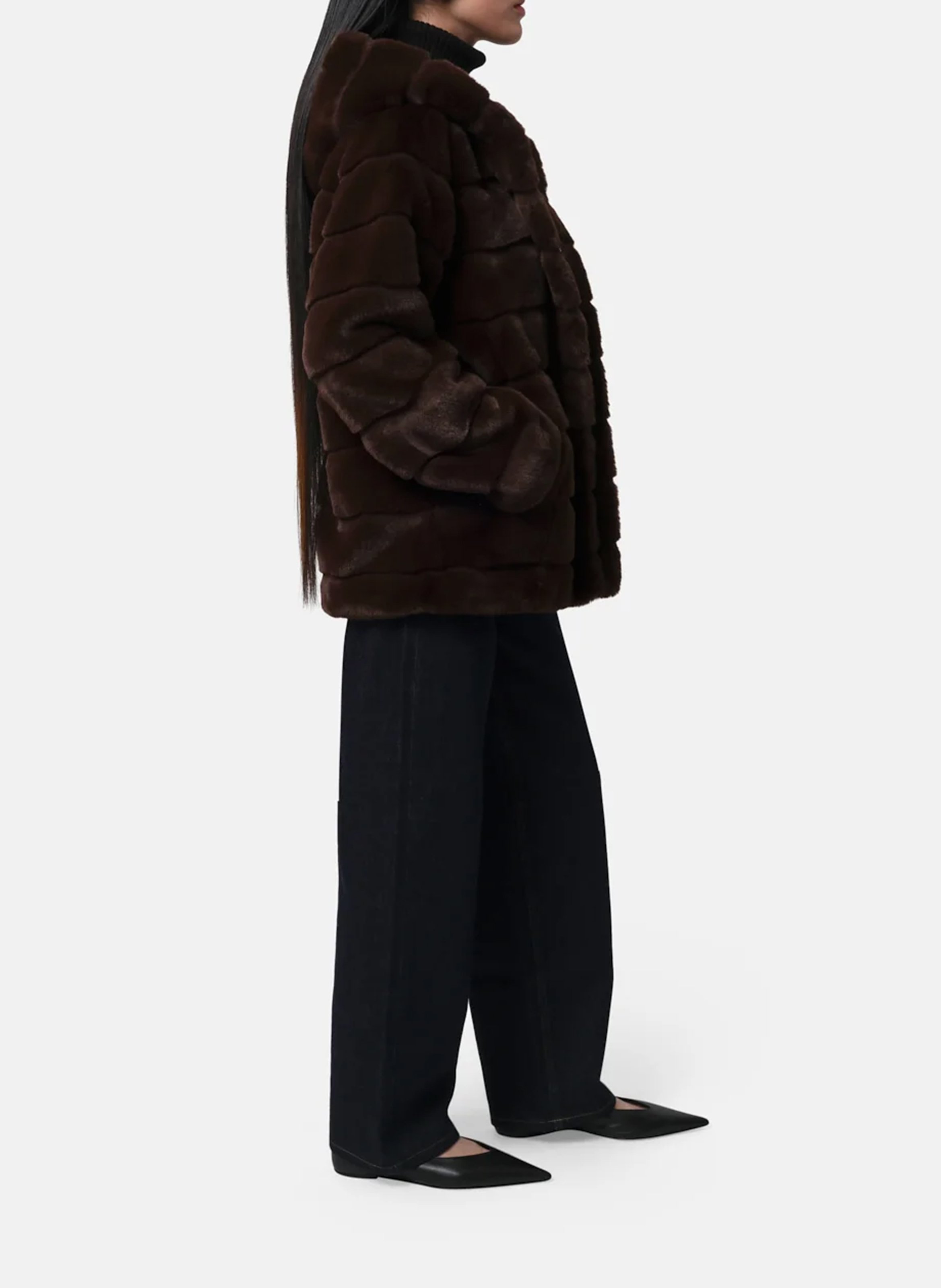 Ruime jas met capuchon en fakefur-effect APPARIS Bruin