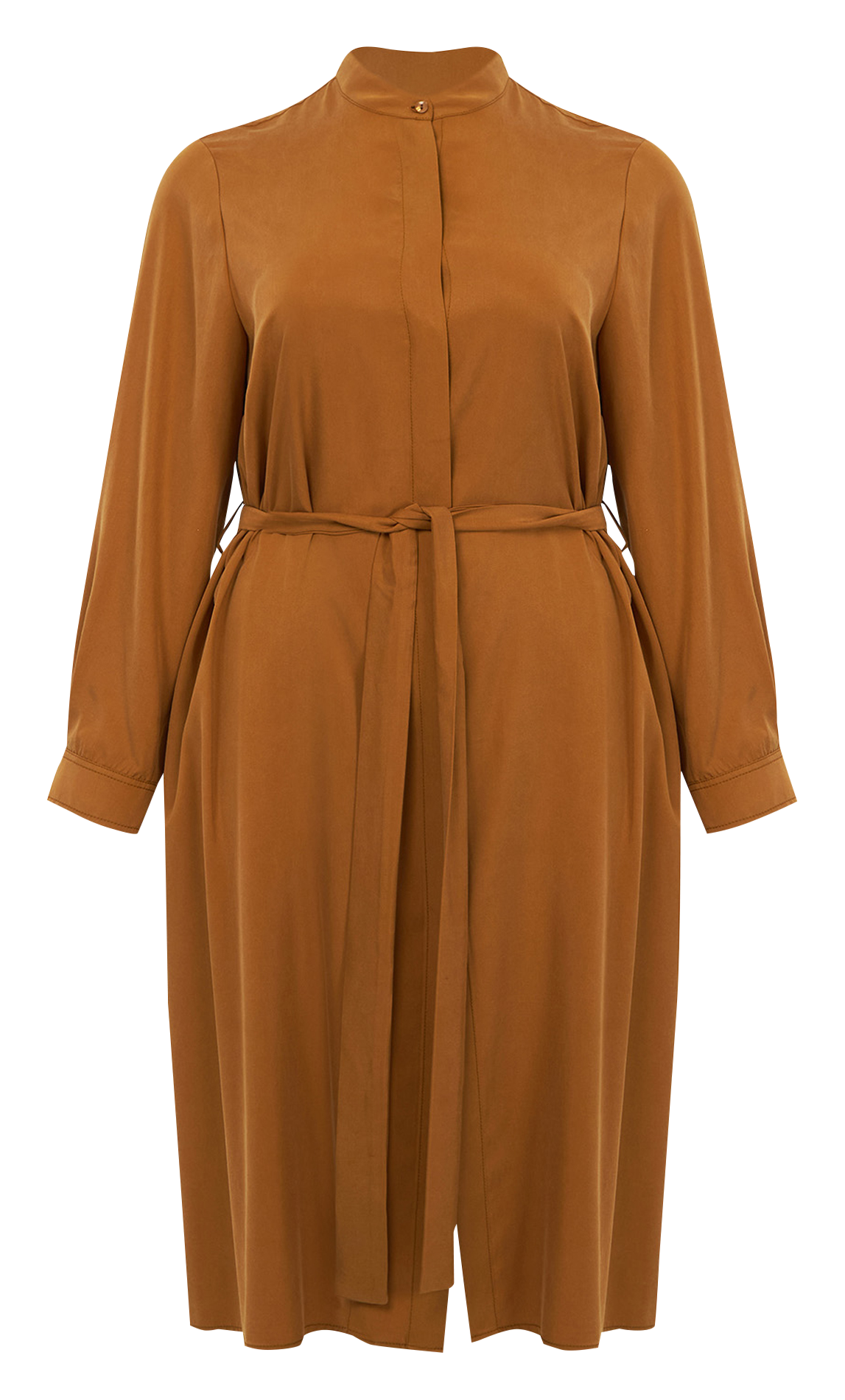 Short belted cotton dress with mandarin collar MAT FASHION Brown