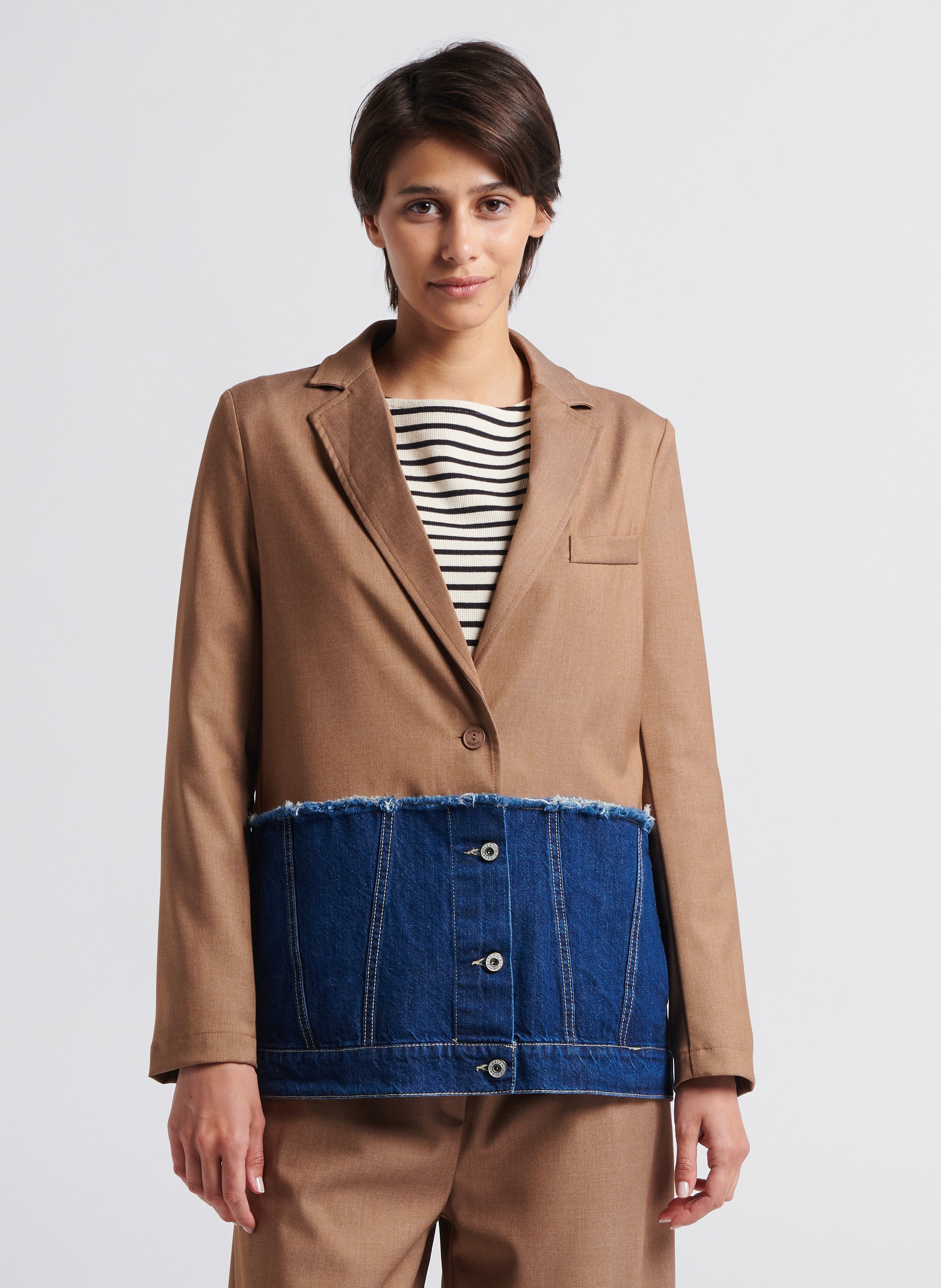 Straight jacket with tailored collar PLEASE Brown