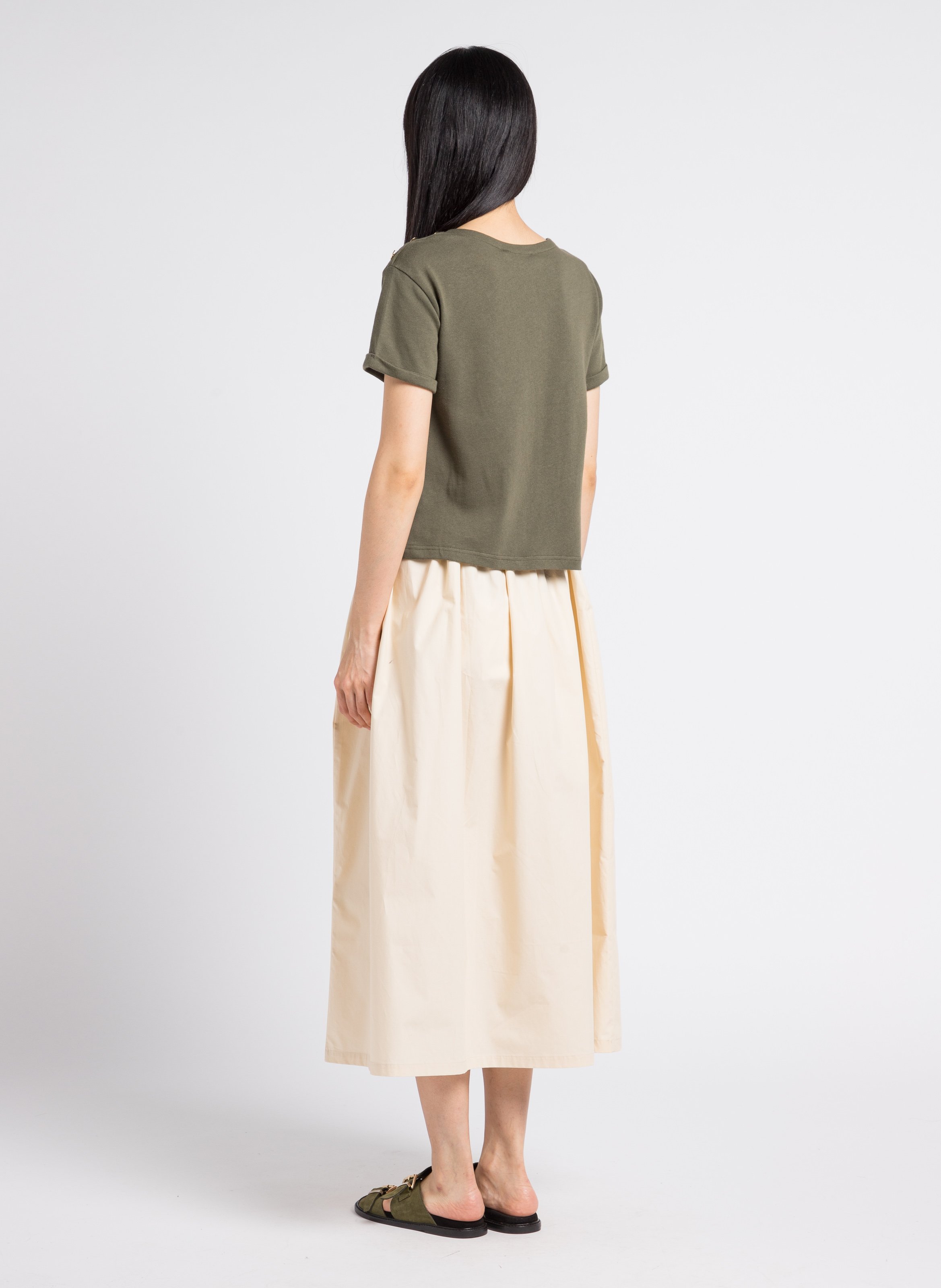 Tee-shirt ample col rond en coton bio briodé MAISON LABICHE Vert