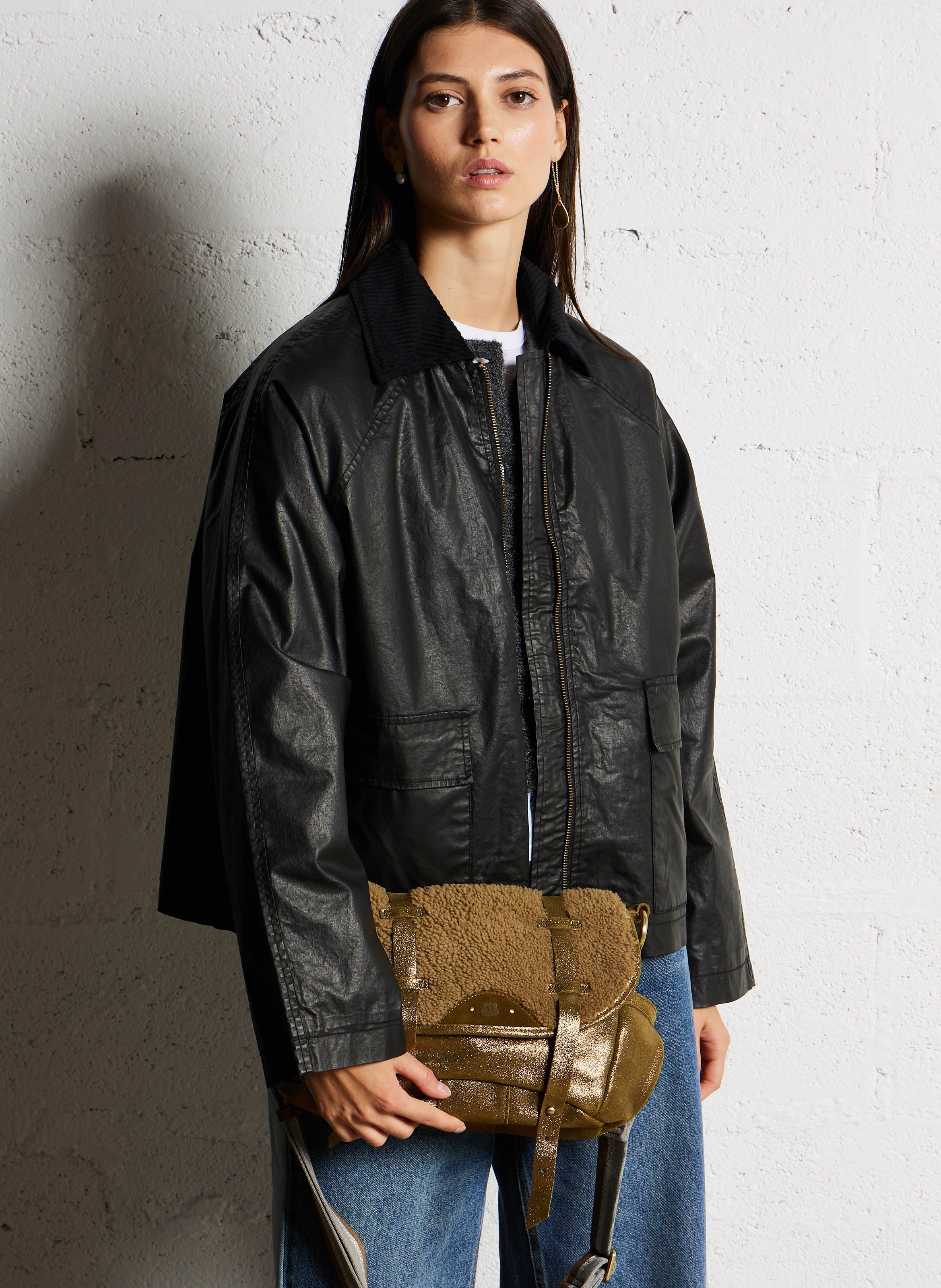 Leren schoudertas MILA LOUISE Kaki