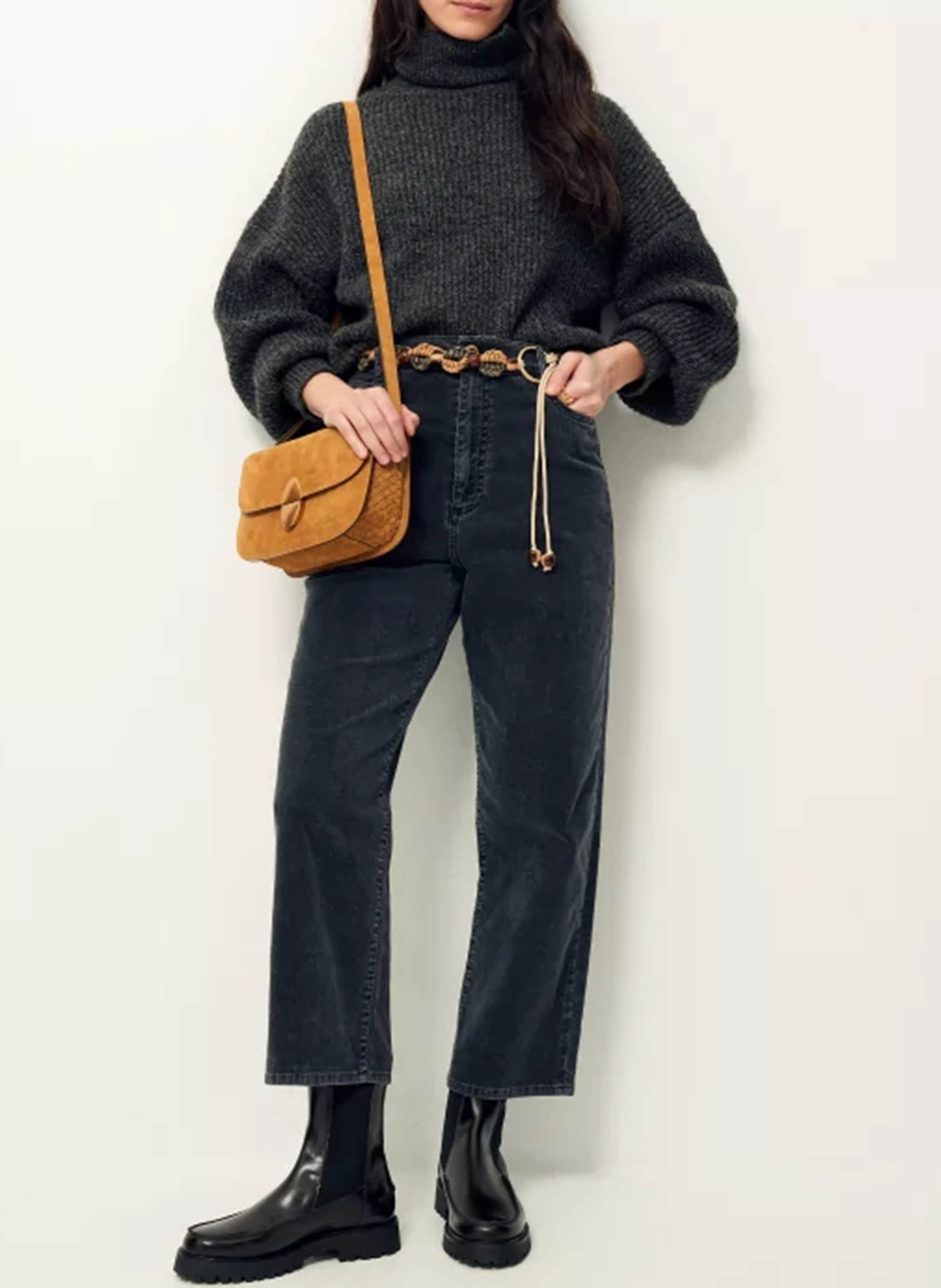 High-waisted straight-leg trousers in blended organic cotton SESSUN Grey