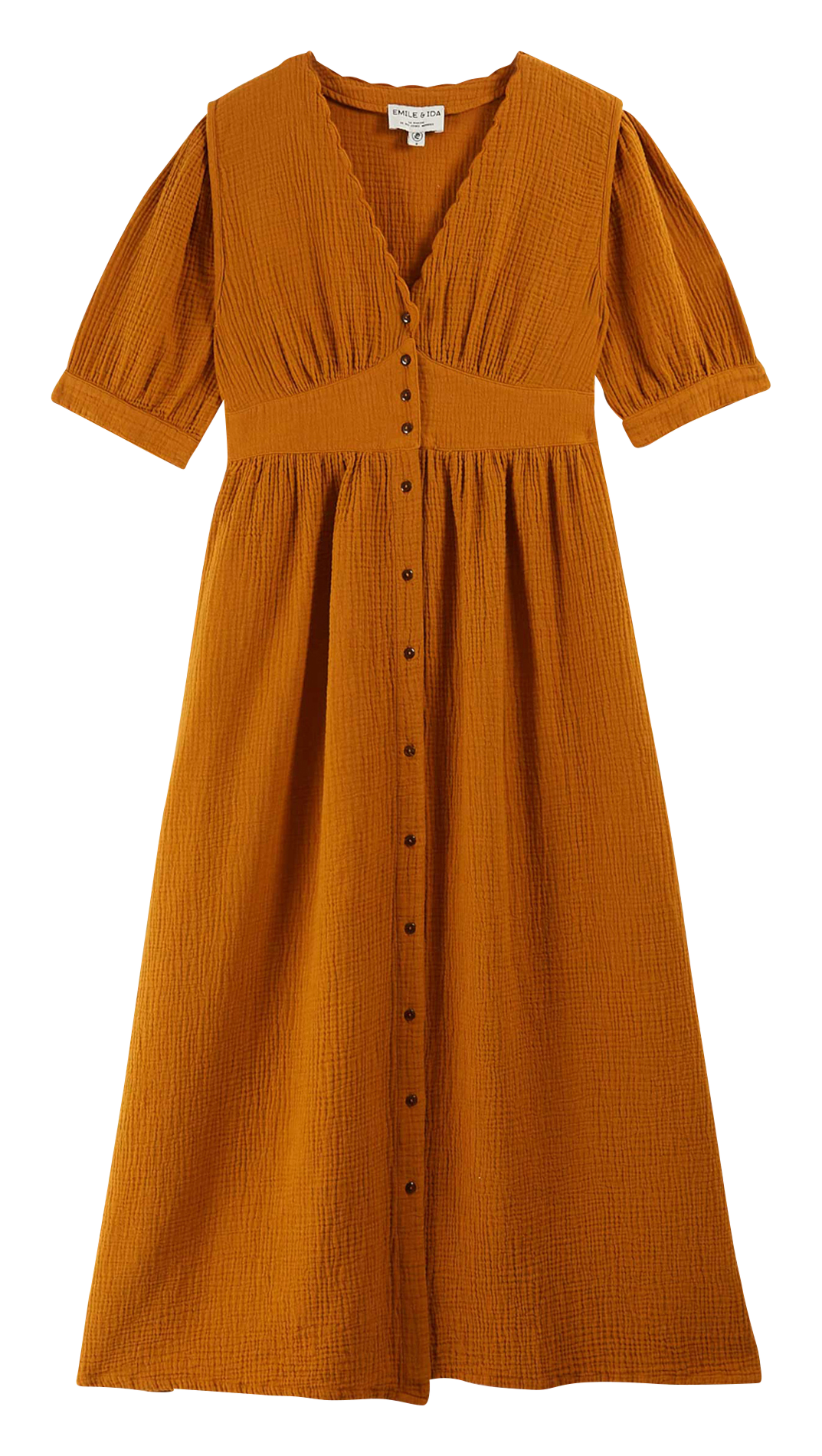 Robe longue ample col V en coton EMILE ET IDA Orange