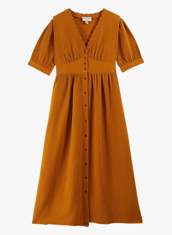 Long loose-Fit cotton v-Neck dress Orange Emile et ida - Women | Place des Tendances Long loose-Fit cotton v-Neck dress Orange Emile et ida - Women | Place des Tendances