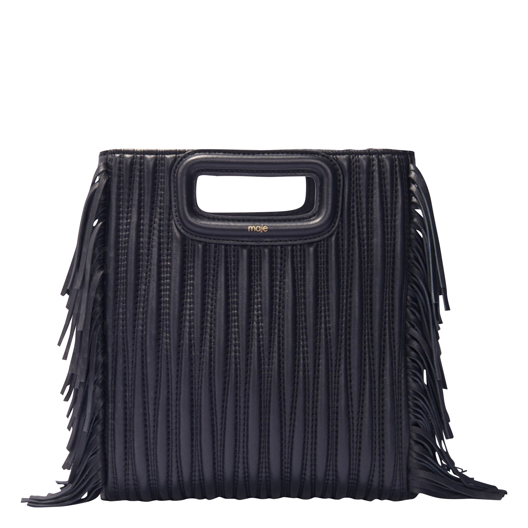 Leren schoudertas met franje MAJE Zwart