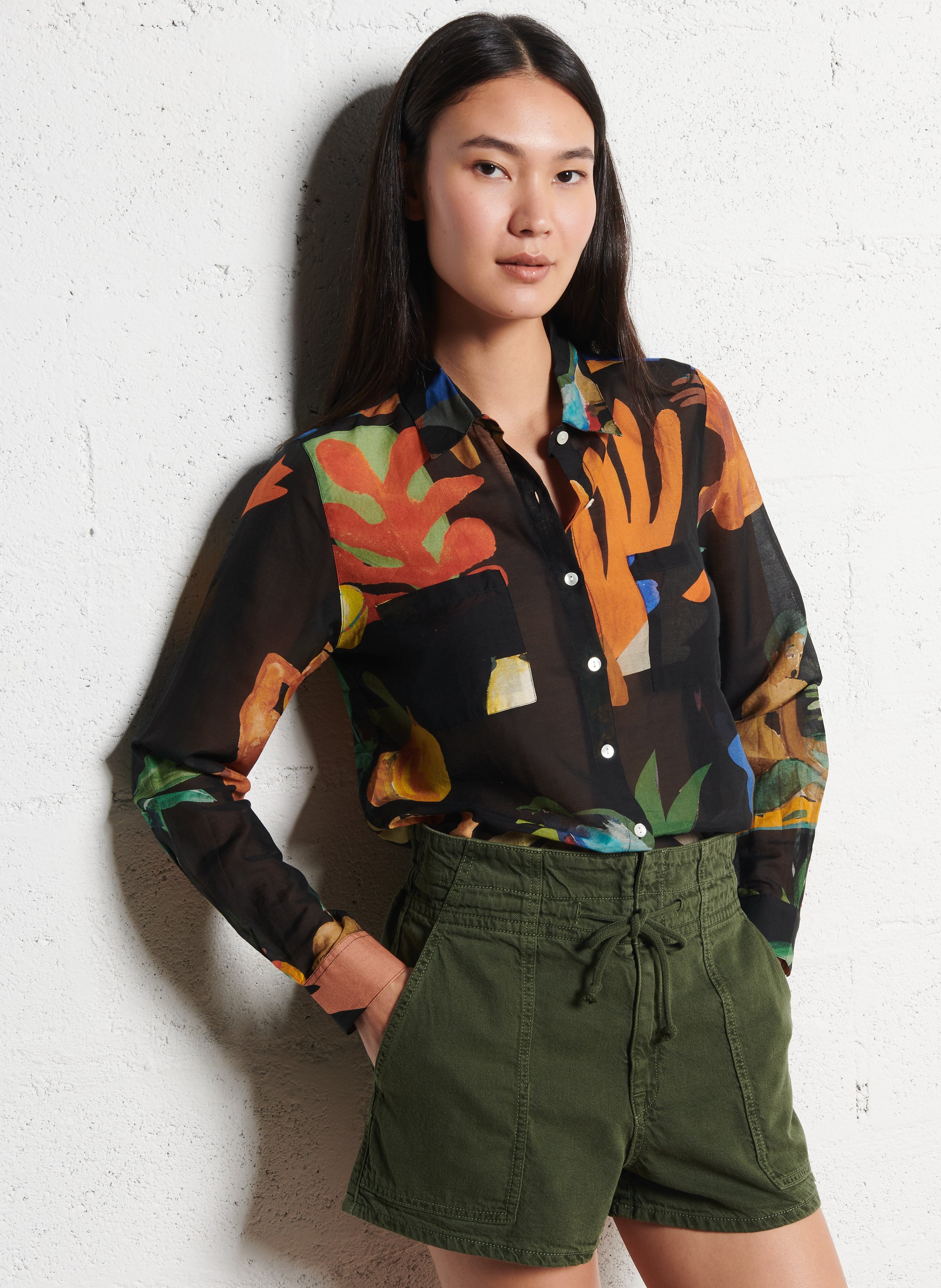 Gerade geschnittenes Hemd aus Baumwoll-Mix mit klassischem Kragen G.KERO Schwarz