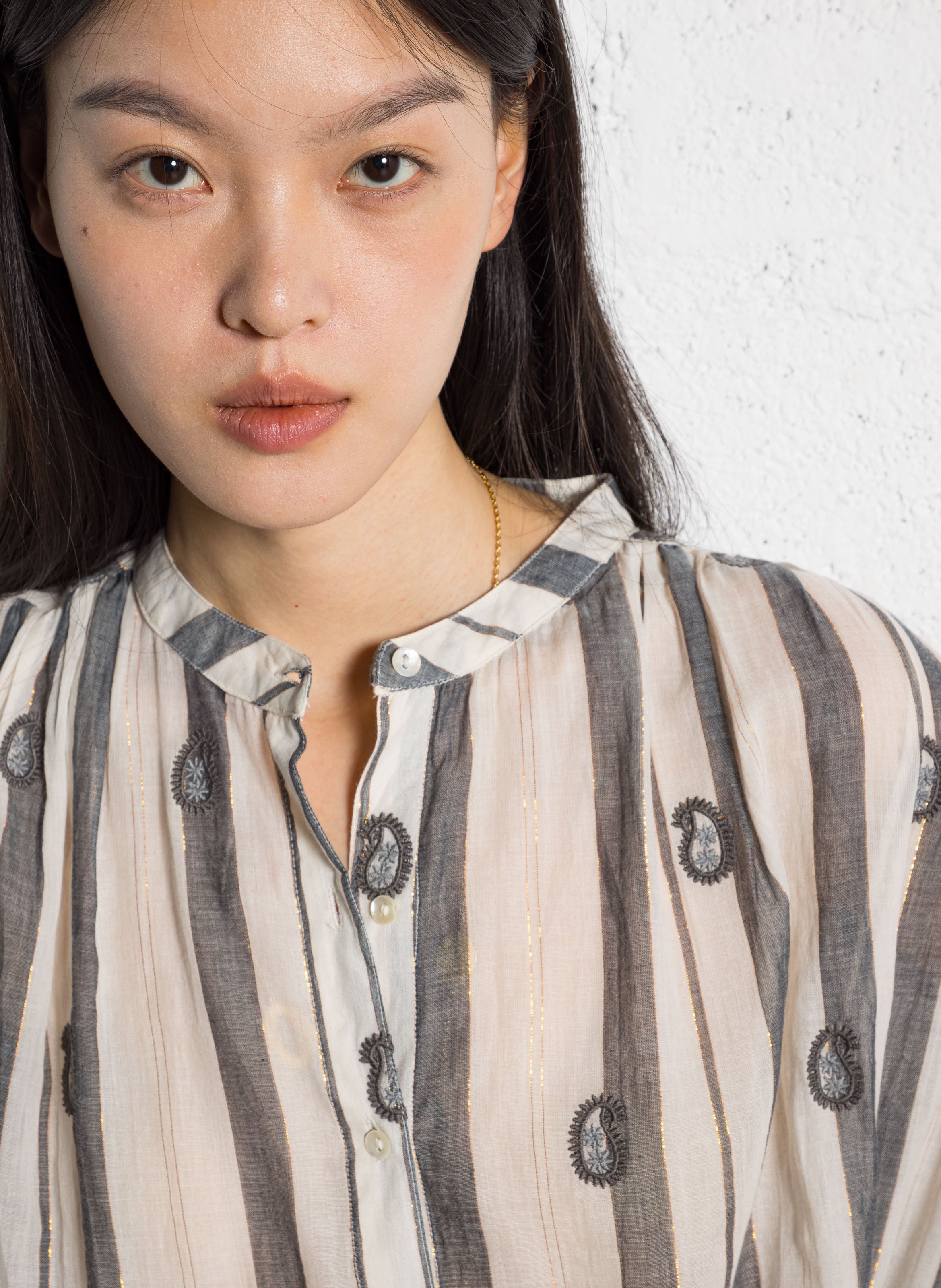 Embroidered cotton henley blouse MAISON HOTEL Beige