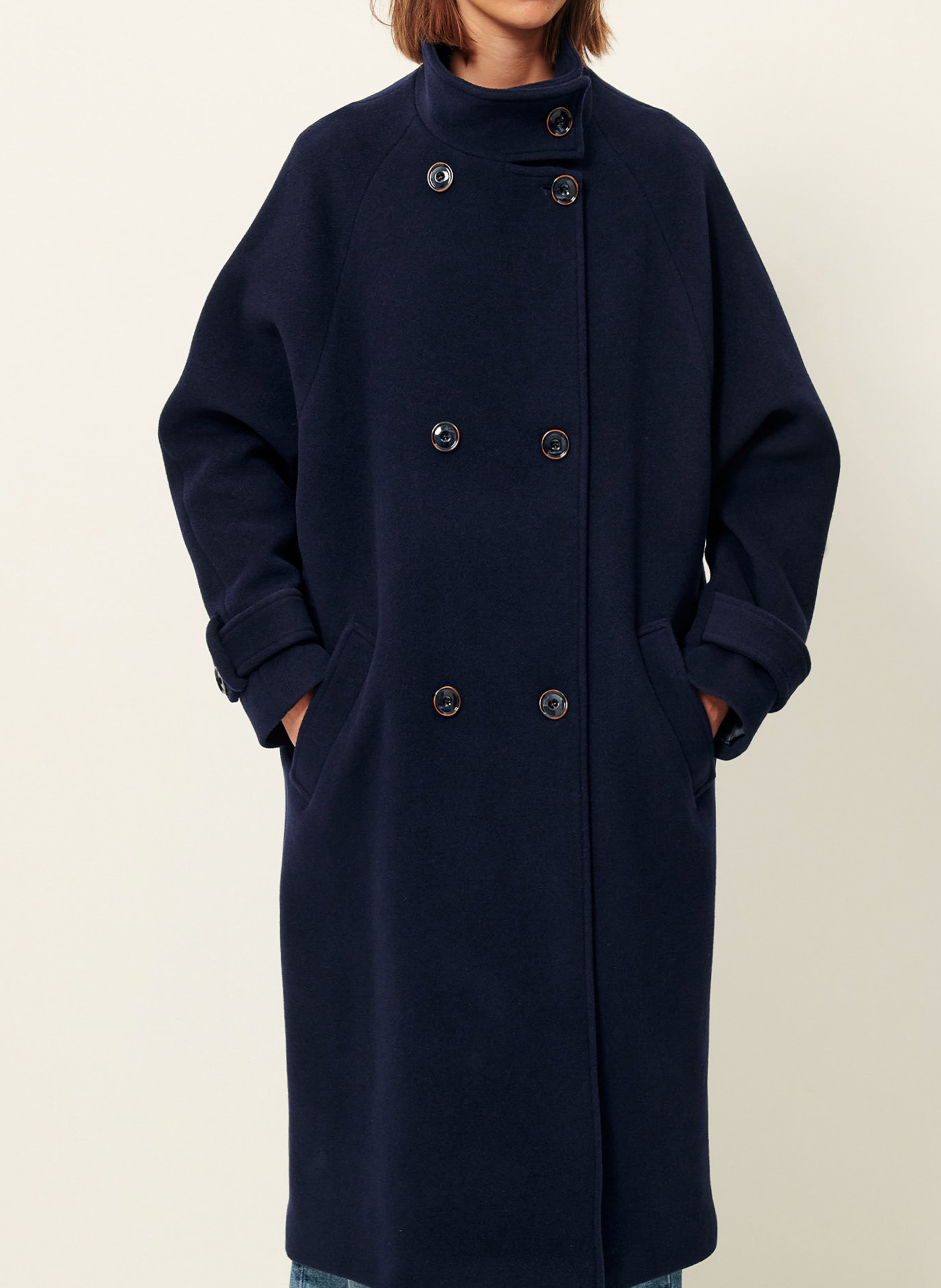 Manteau col montant en laine mélangée SESSUN Bleu
