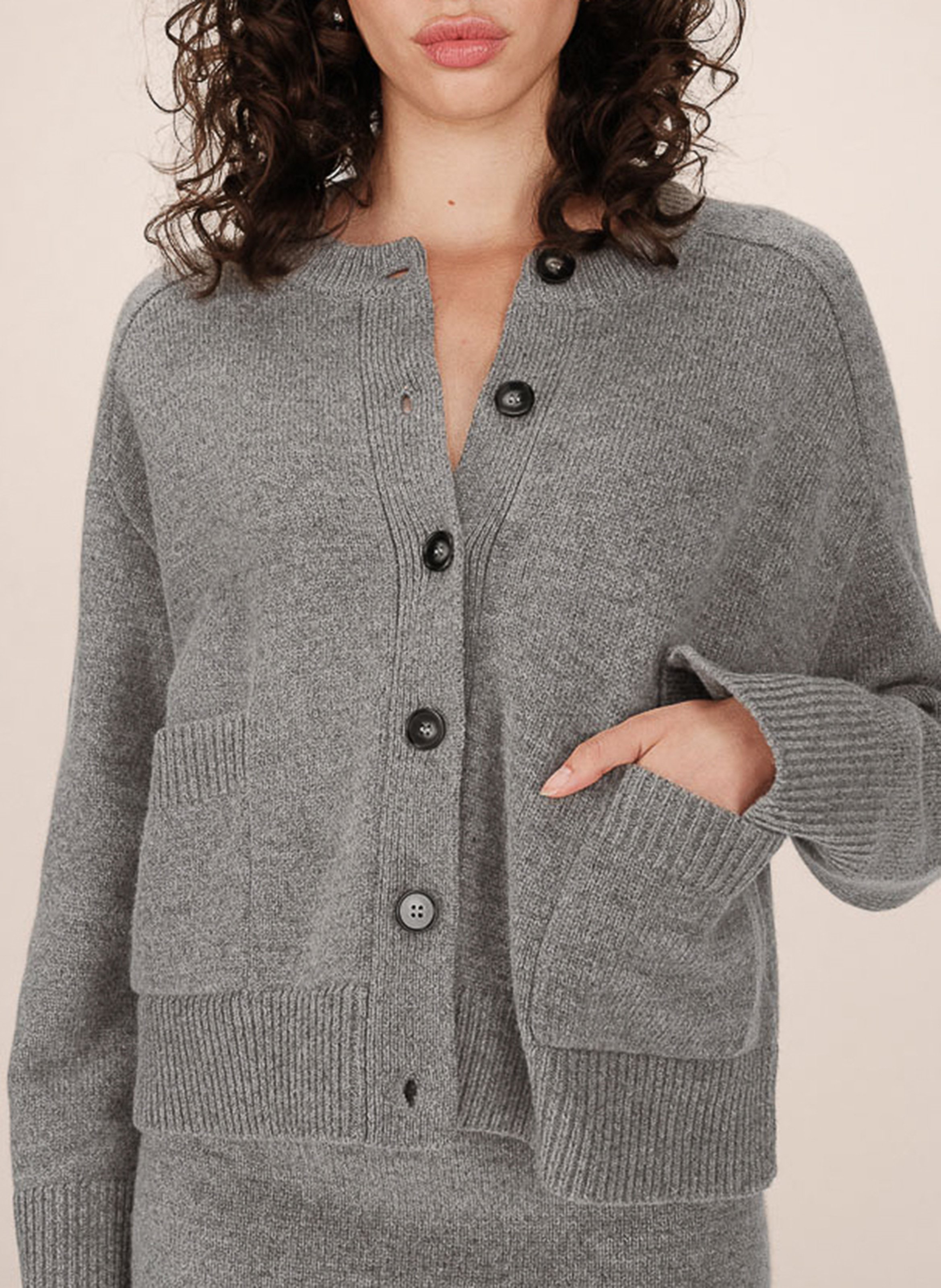 Round-neck mixed-knit cardigan GRACE ET MILA