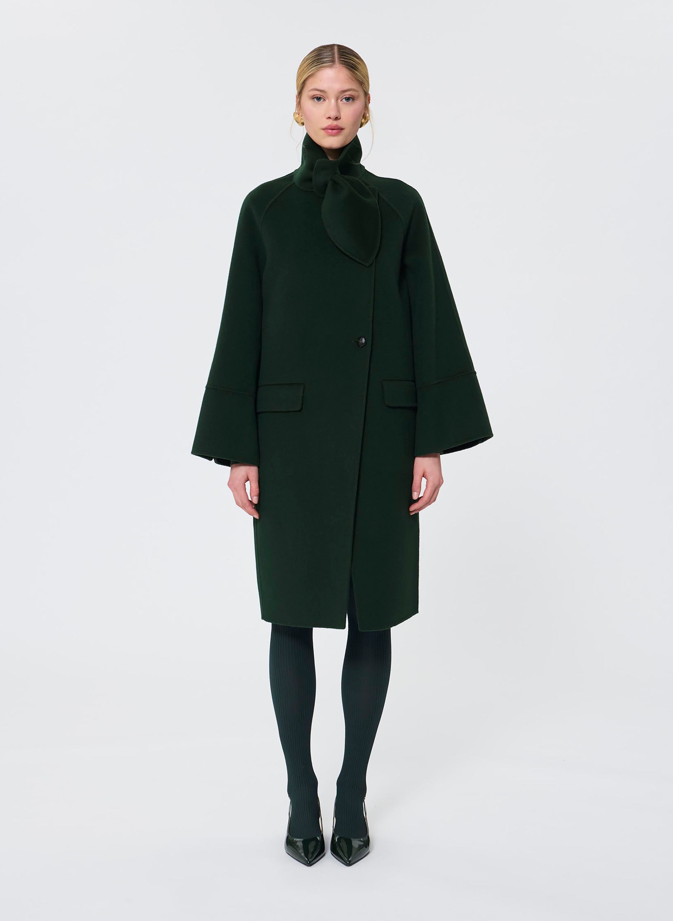 Cappotto dritto collo alto in lana mélange TARA JARMON Verde