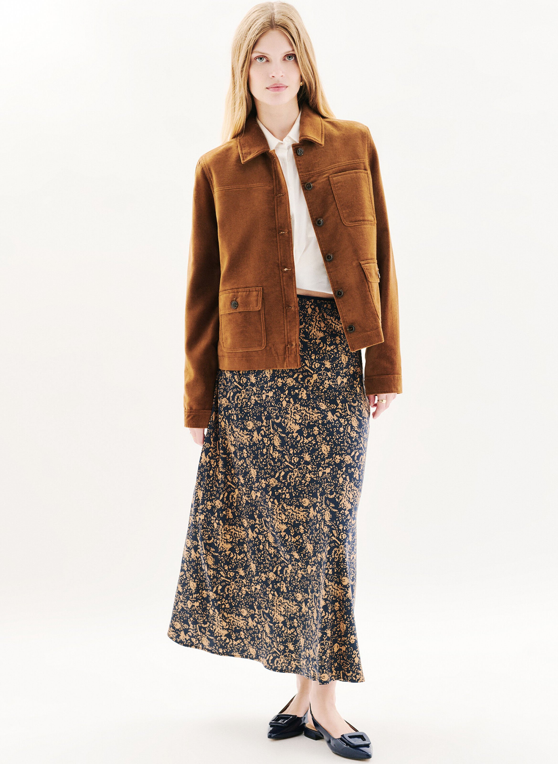 Straight cotton jacket with classic collar CAROLL Brown