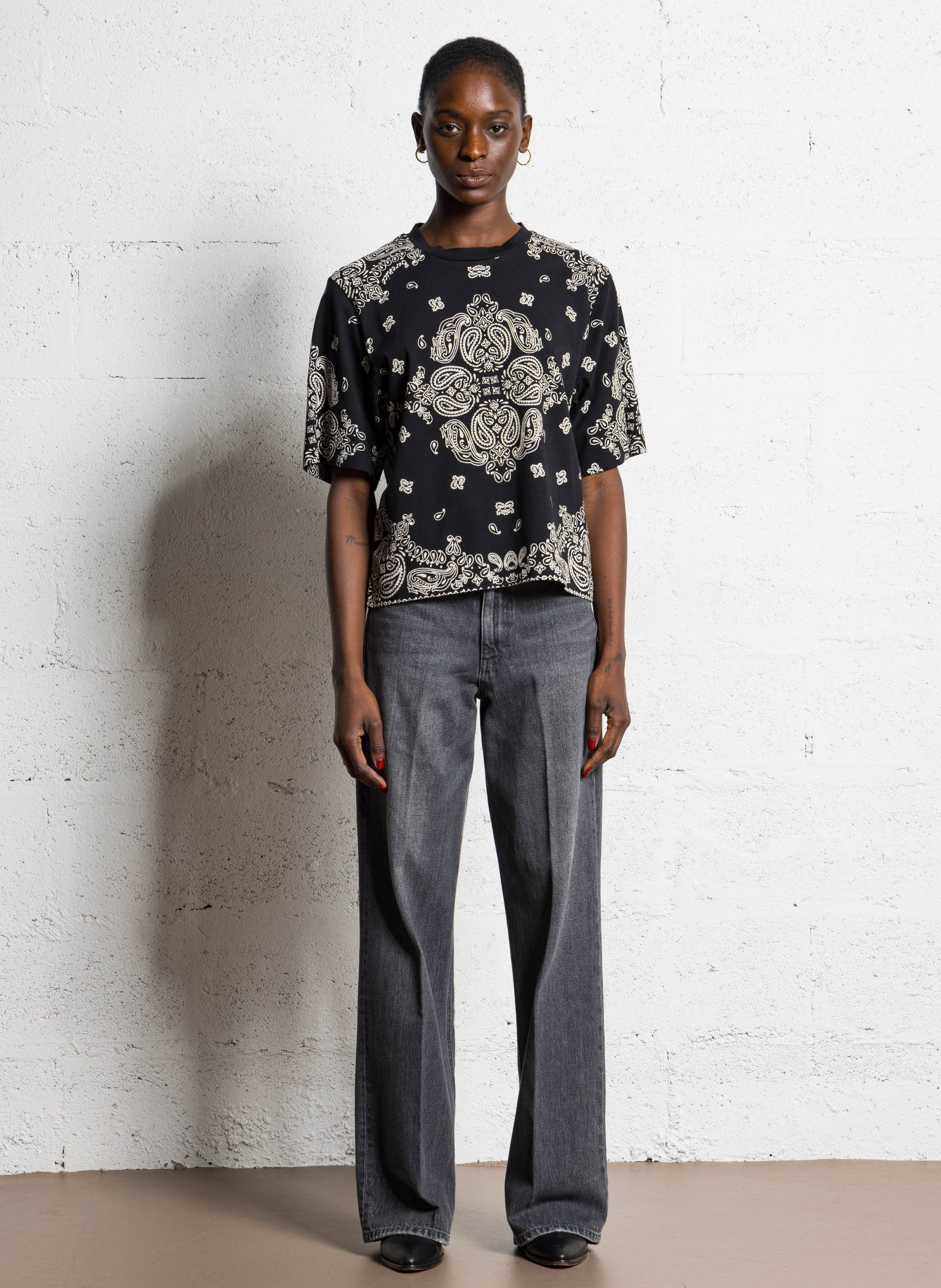 Oversize Rundhalsausschnitt Top aus bedruckter Baumwolle BERENICE Schwarz