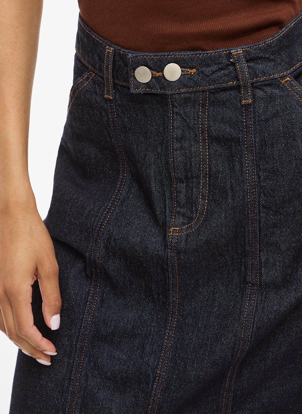 Jupe midi en denim de coton mélangé VILA Bleu