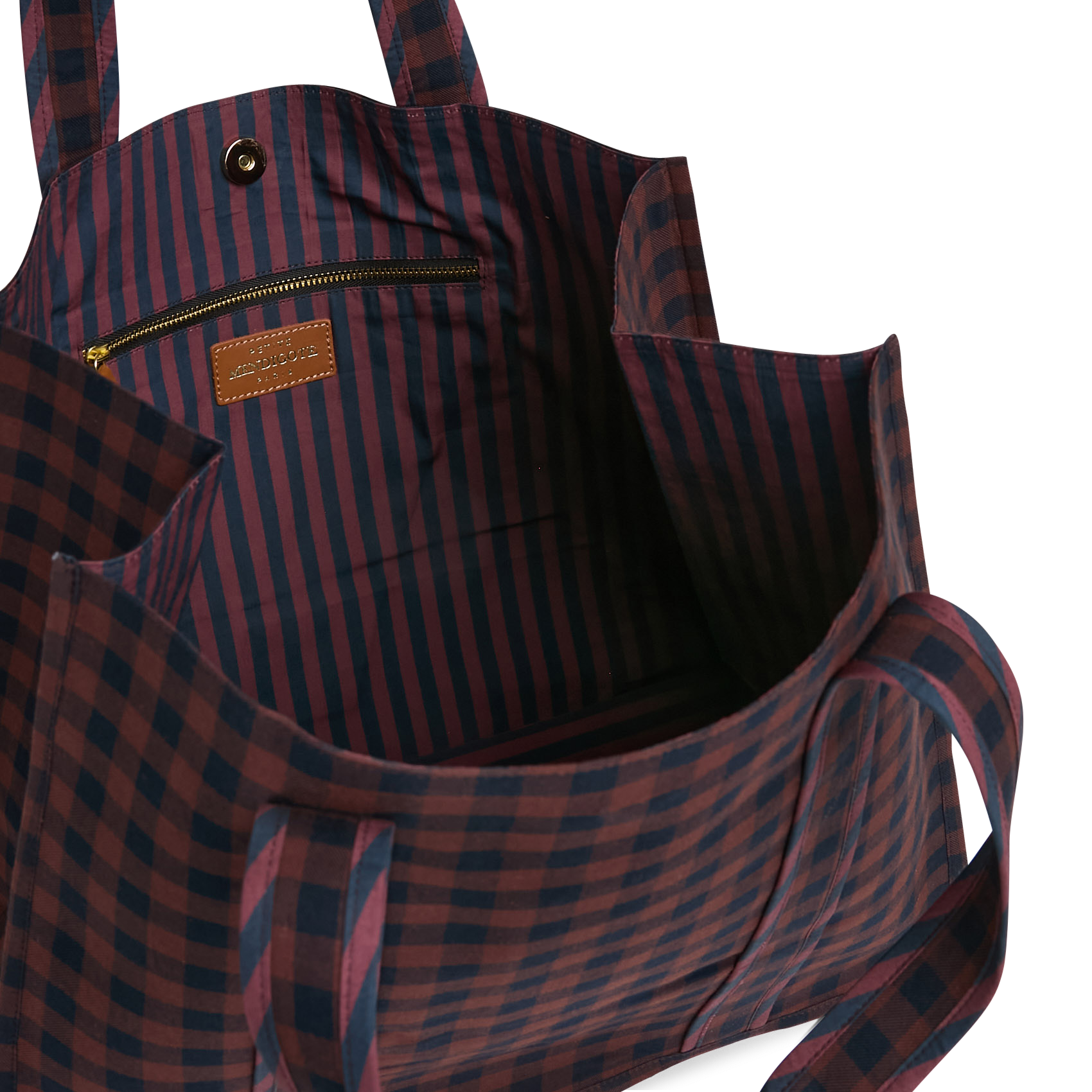 Checked cotton tote bag PETITE MENDIGOTE Brown