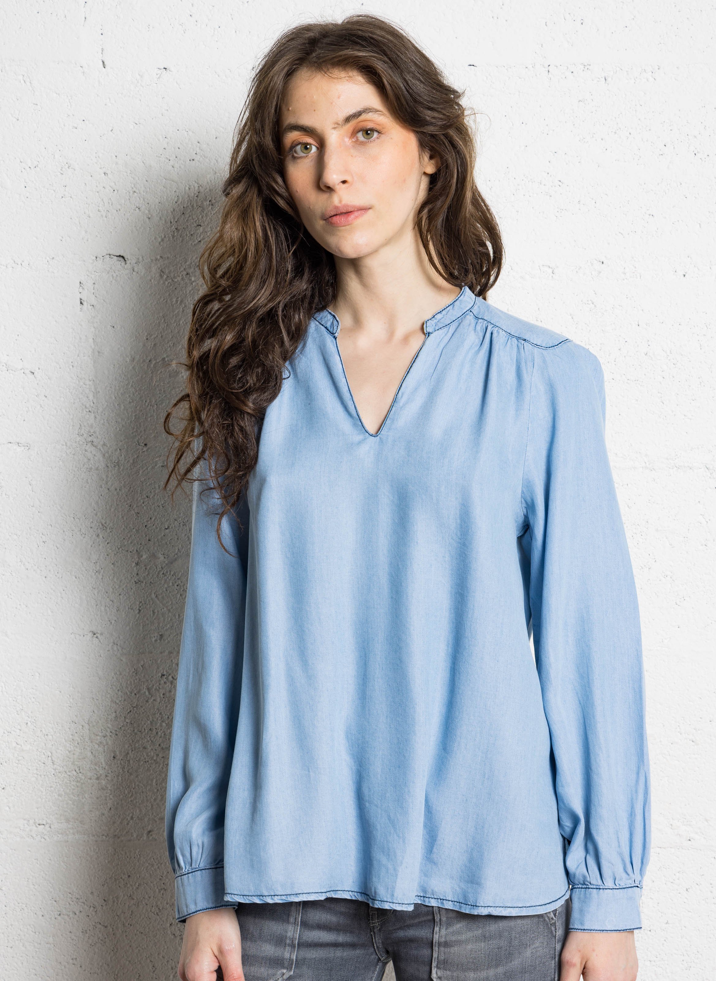 Blouse oversize col tunisien SUD EXPRESS Bleu