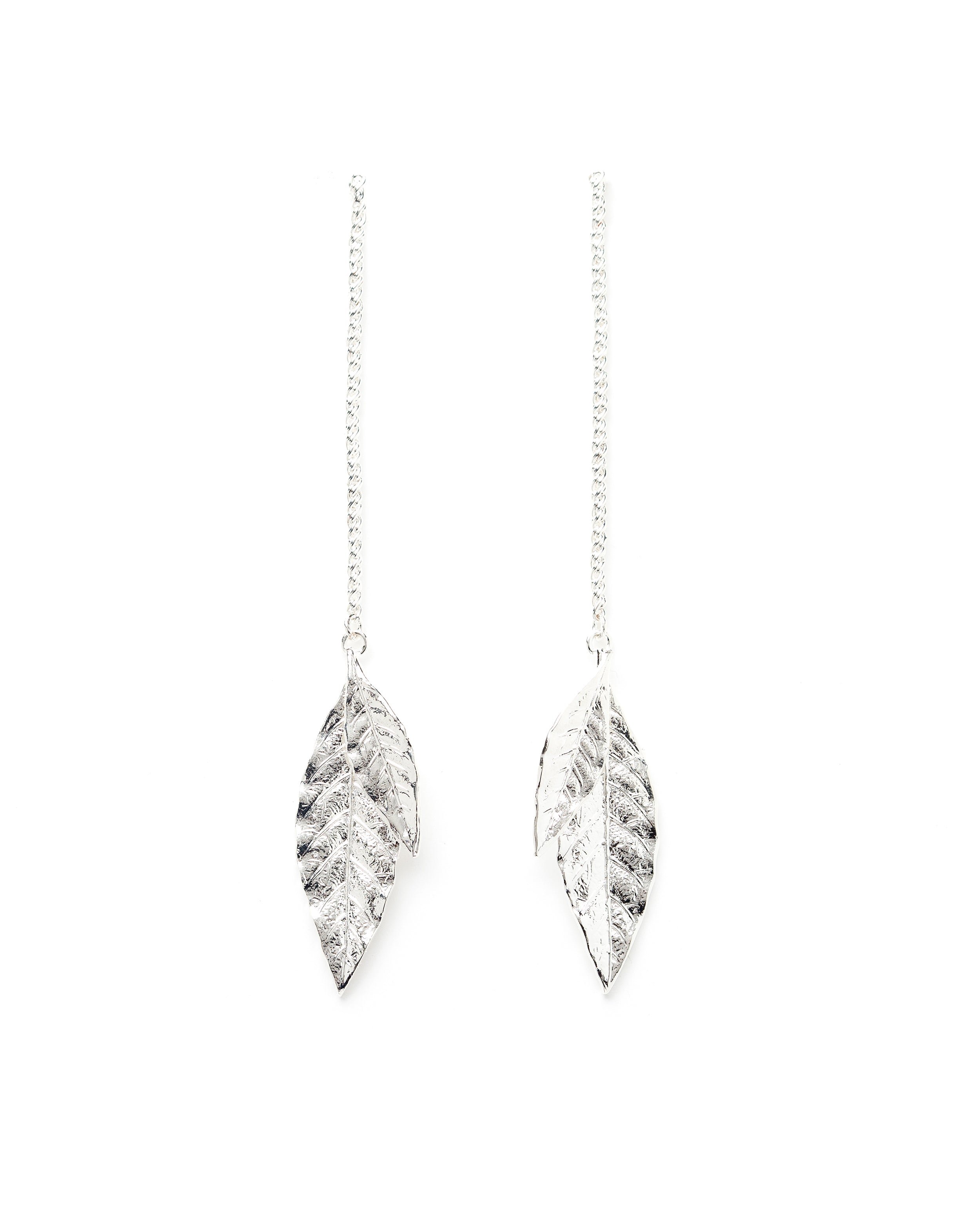 Silver-plated hanging leaf earrings MONSIEUR SIMONE Silver